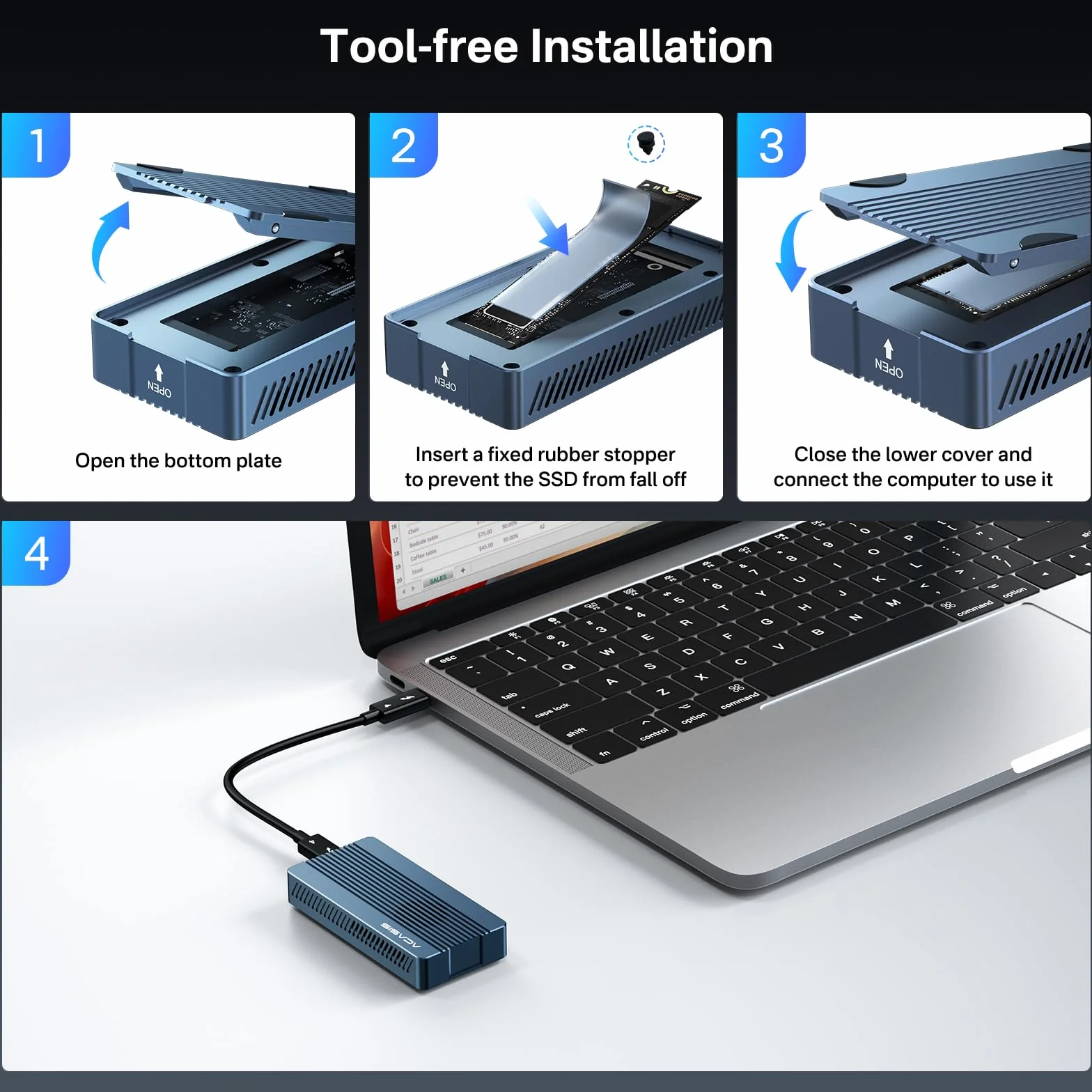 ACASIS 40Gbps Obudowa M.2 NVMe SSD z Wentylatorem, 405 Pro dla M1/M2 Pro/Max, Kompatybilna z usb 4/3/USB3.2/3.1/3.0/2.0, Obsługa SSD 2280/2260/2242/2230 B+M M-Key