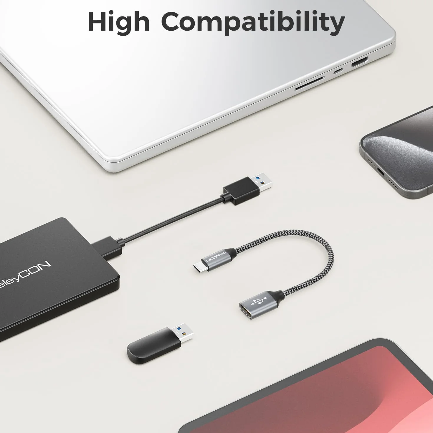 deleyCON USB C na USB Adapter 2.0 OTG Typ-C Wtyk na Gniazdo A