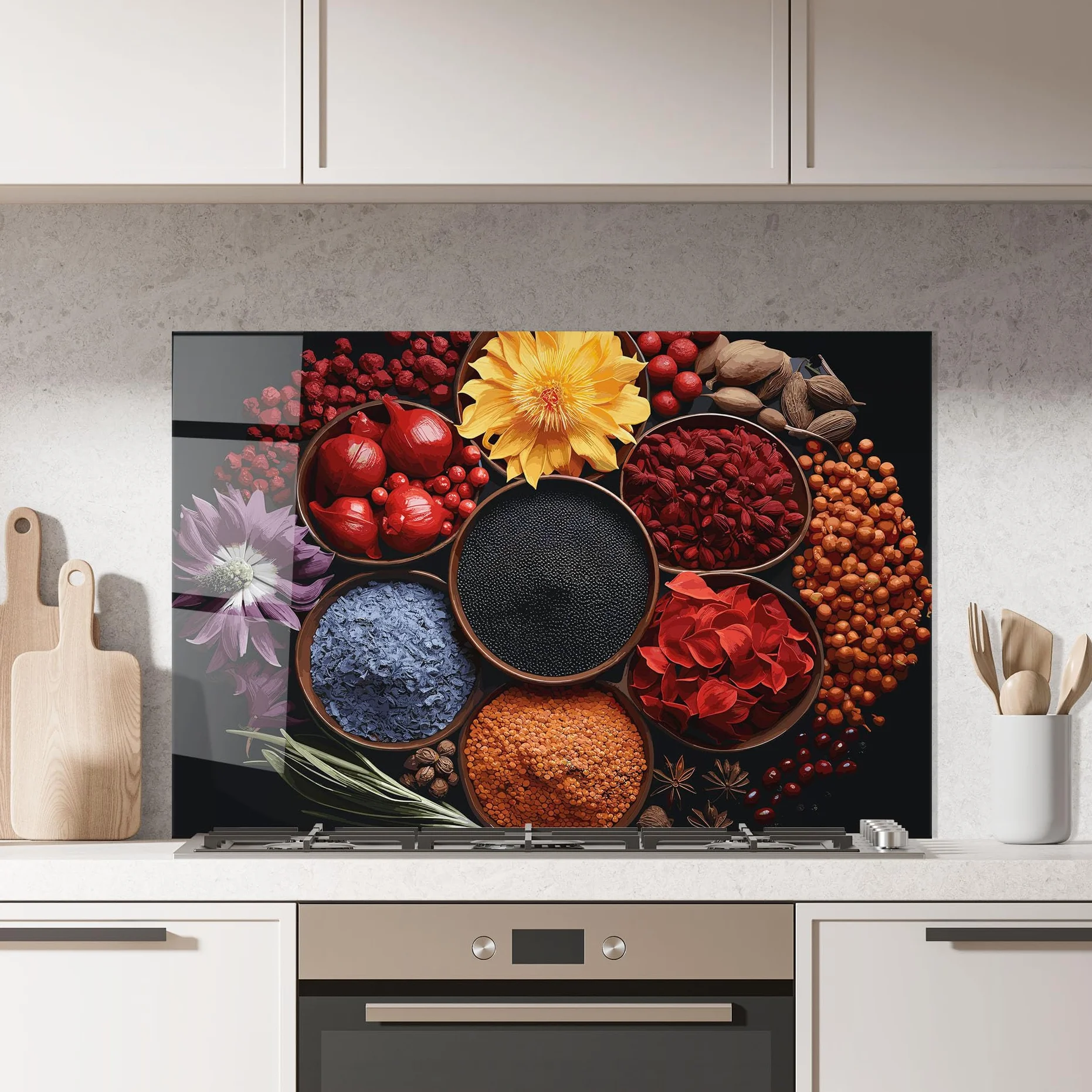 ARTHUB Szklany panel kuchenny 50x70 cm Autumn Color Spices Osłona przed rozpryskami Szkło hartowane