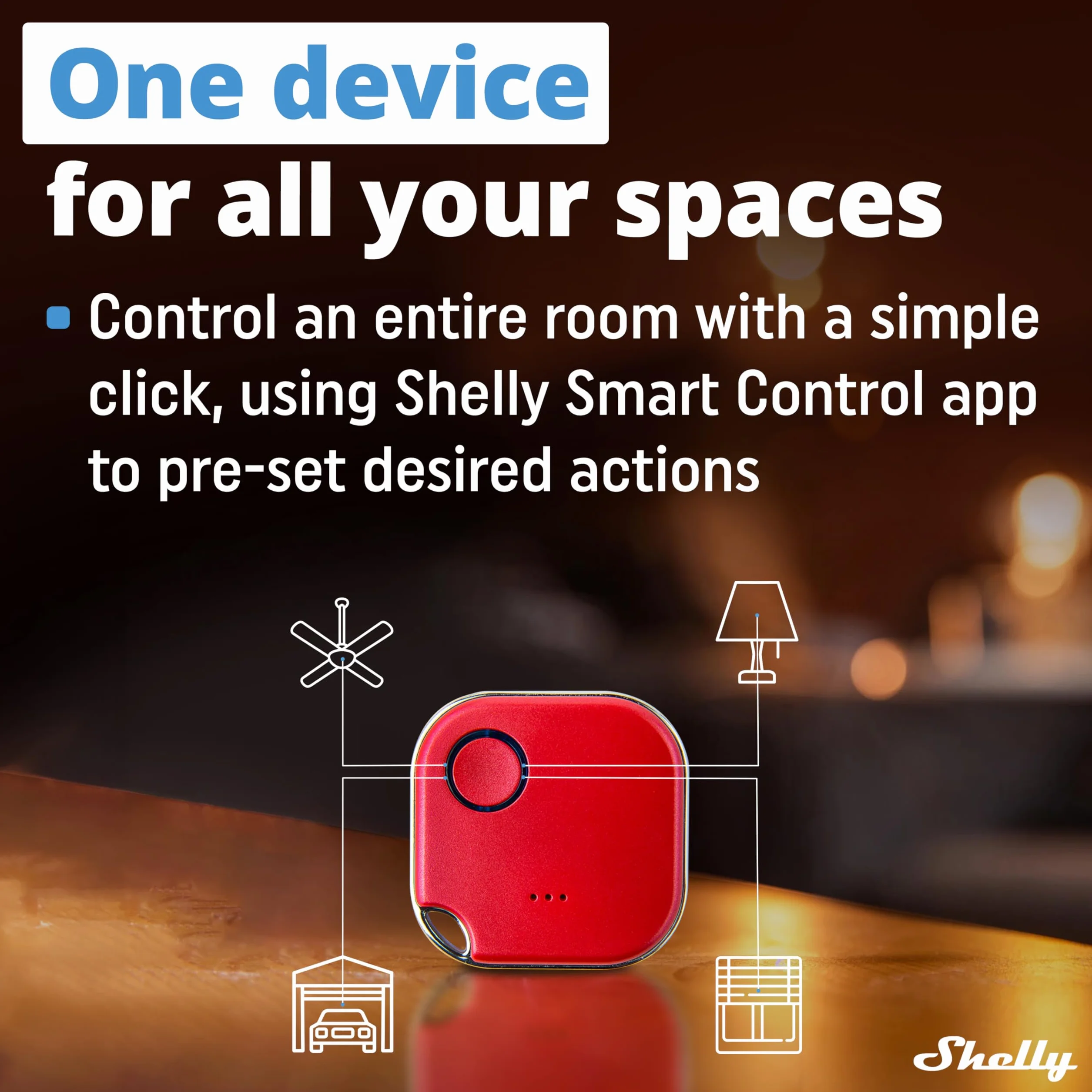 Shelly BLU Button 1 - Czerwony, Bluetooth-sterowany przycisk aktywacji akcji i scen, automatyka domowa, iOS i Android, nie wymaga huba, długi czas pracy na baterii, wskaźnik LED, szeroki zasięg.