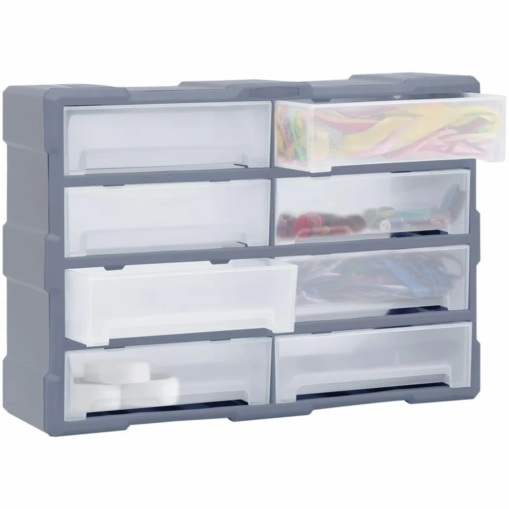 Wielofunkcyjny organizer do szuflad z 8 dużymi szufladami, 52 x 16 x 37 cm, tworzywo sztuczne PP do przechowywania narzędzi, skrzynka asortymentowa do warsztatu, garażu, piwnicy, wytrzymały i