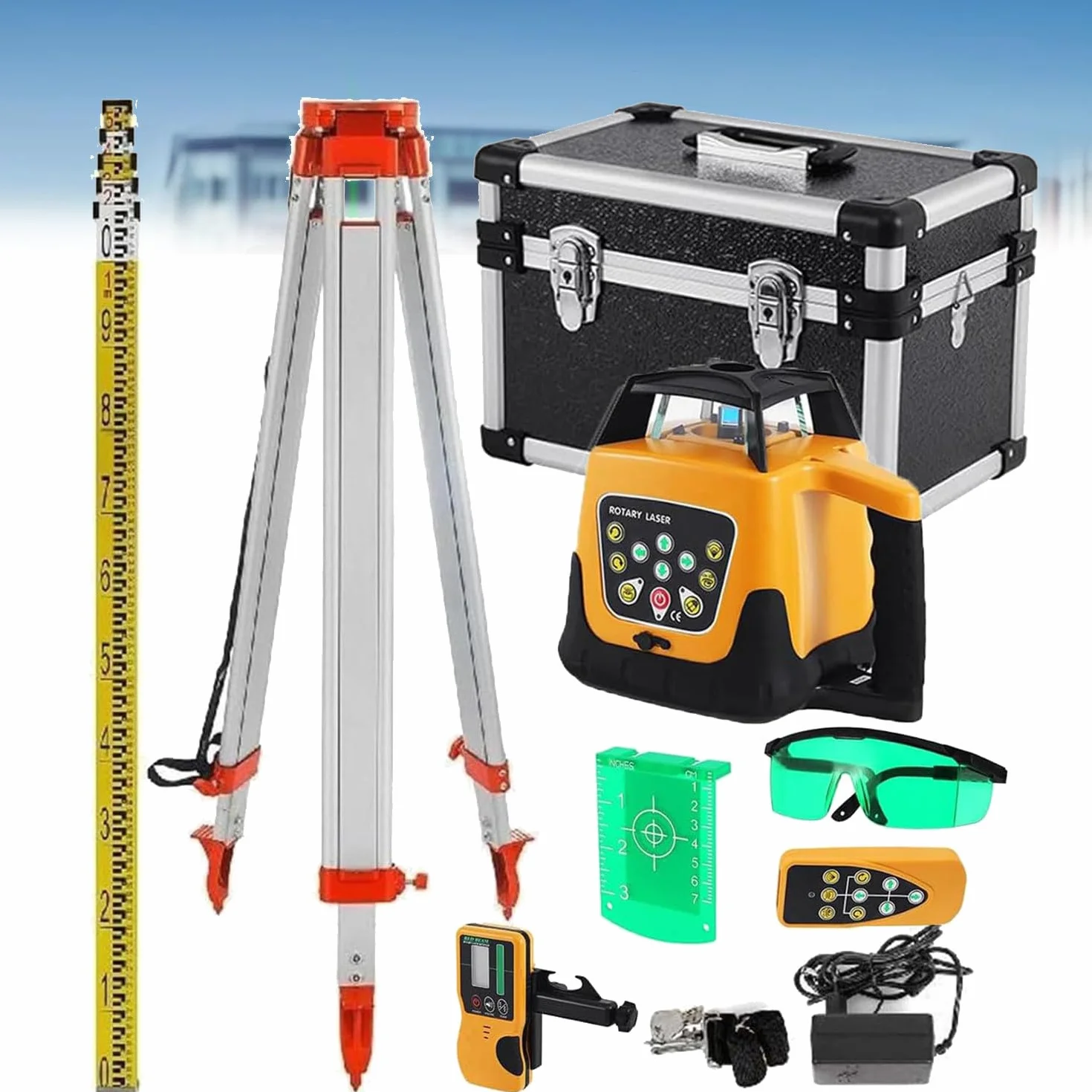 Obrotowy poziom lasera czerwona wiązka samopoziomujący pionowa pozioma linia krzyżowa automatyczny poziom lasera, sprzęt pomiarowy o zasięgu 500 m (Greenbeam)