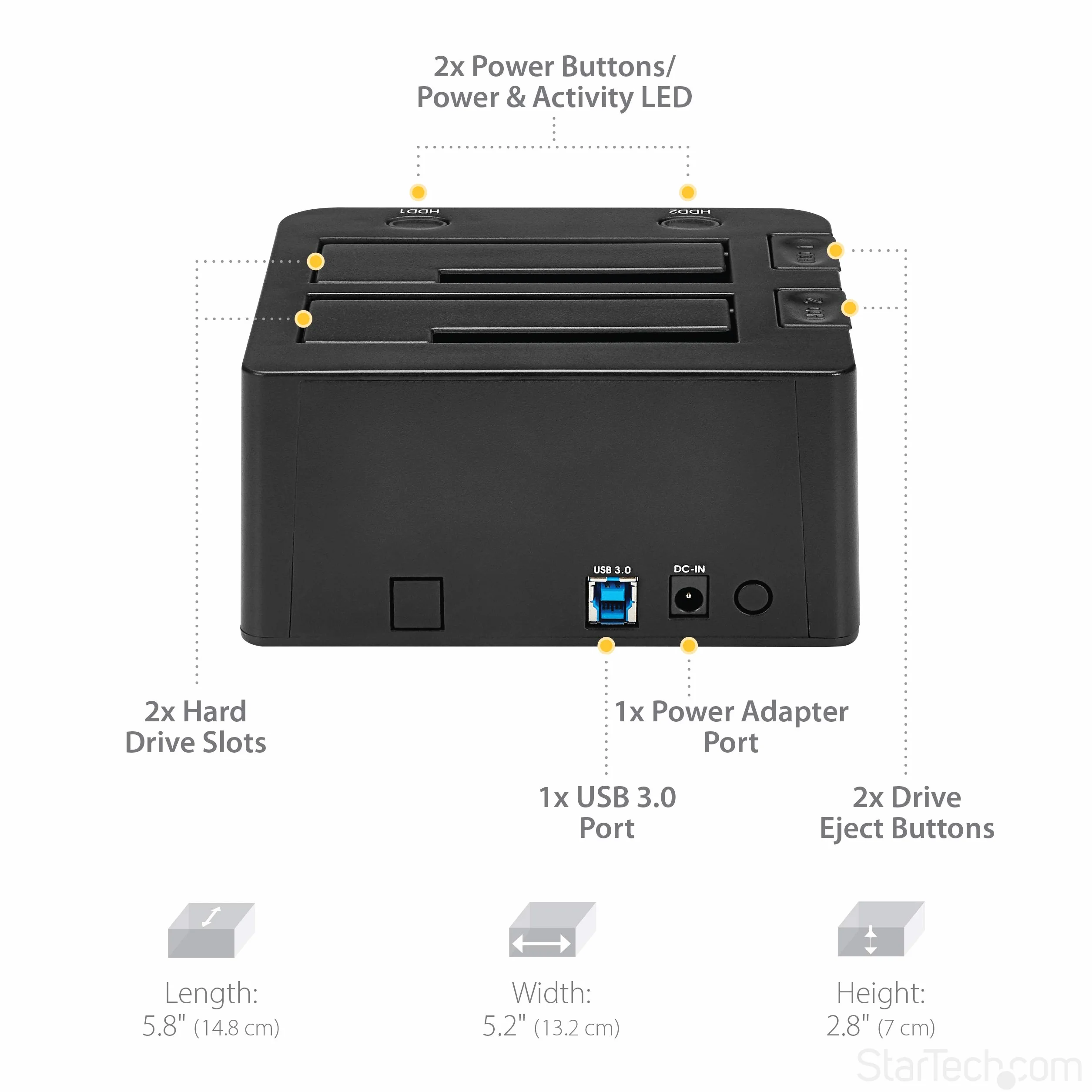 StarTech.com Podwójna stacja dokująca USB 3.0 do dysków twardych z UASP do 2,5/3,5 cala SSD/HDD, Serial-ATA USB Dual Bay stacja dokująca