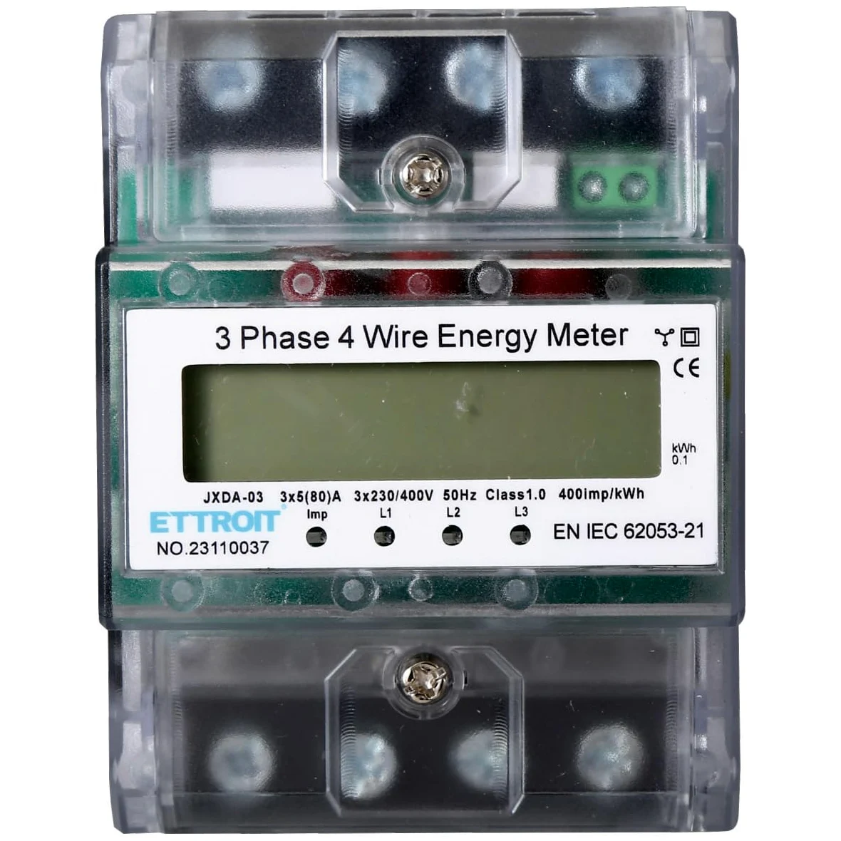 Trójfazowy licznik energii elektrycznej 4P, 220/380V 5-80A, cyfrowy miernik mocy elektrycznej, zajmuje 4 moduły na szynie DIN, wyświetlacz LCD