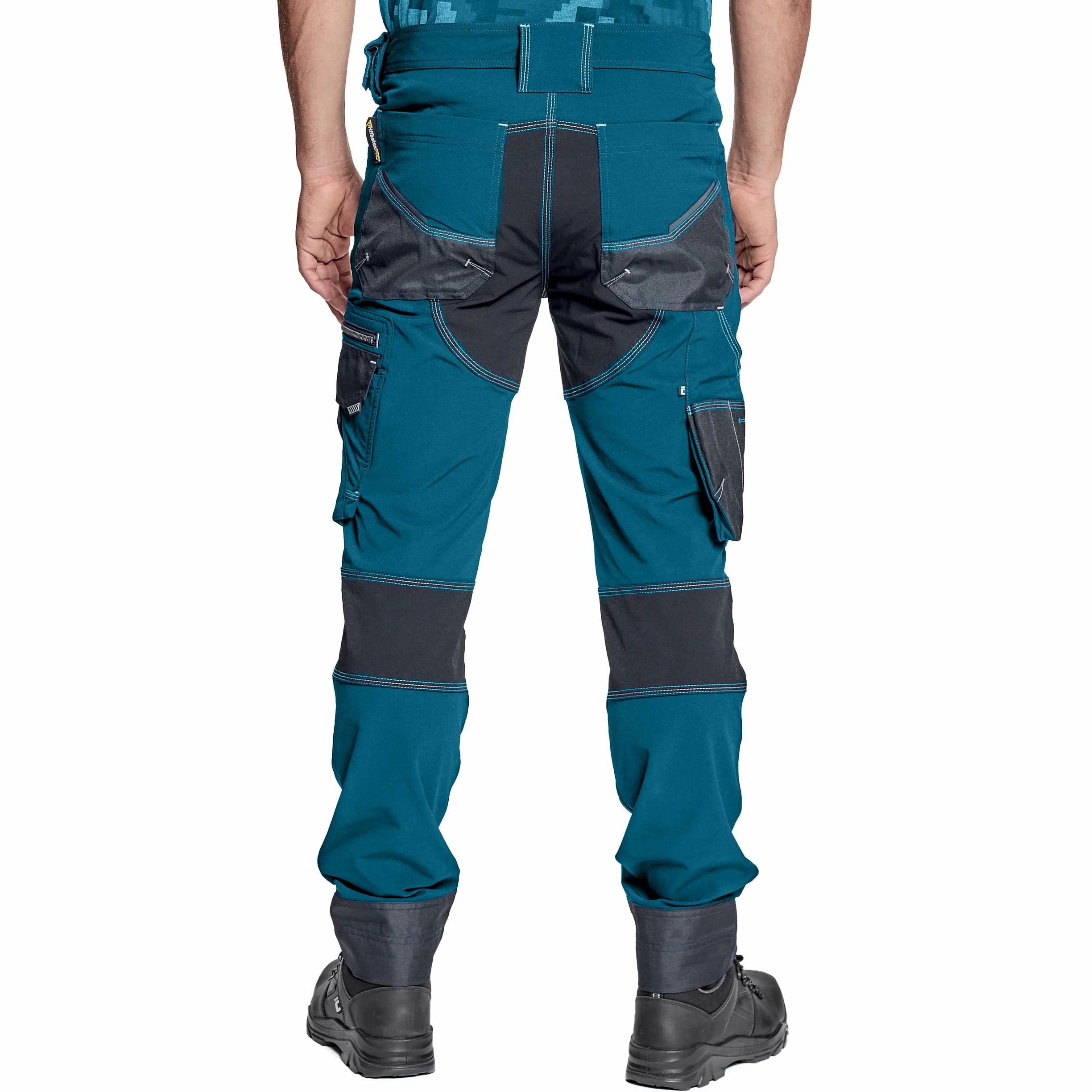 CERVA Neurum PFM PFM Elastyczne spodnie robocze slim fit z wieloma kieszeniami ze wzmocnieniem Cordury na kolanach i odblaskowymi detalami Rozmiar 50, Petrol Blue