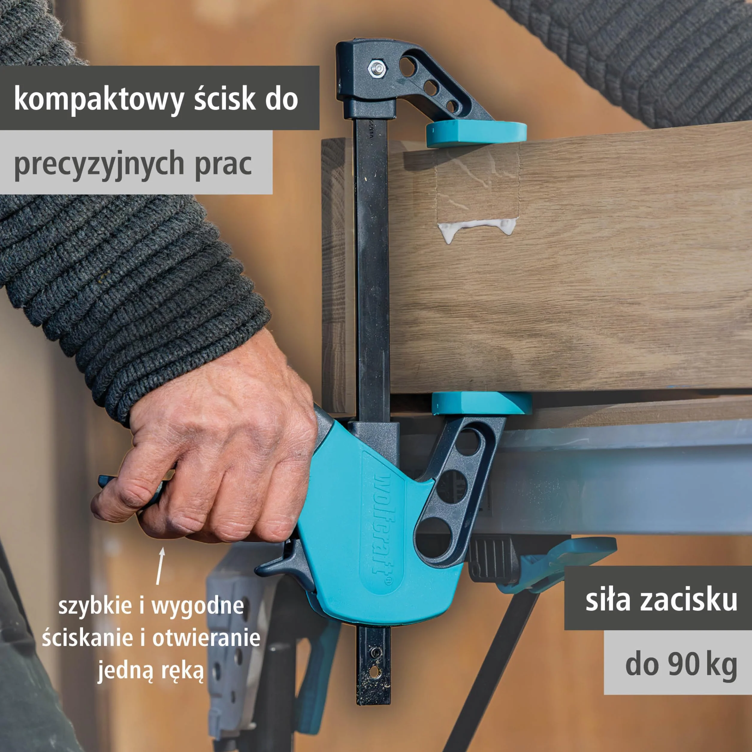 wolfcraft Ścisk jednoręczny EHZ „Easy” 75 mm - 300 mm I 3021000 I Ścisk jednoręczny do komfortowej pracy