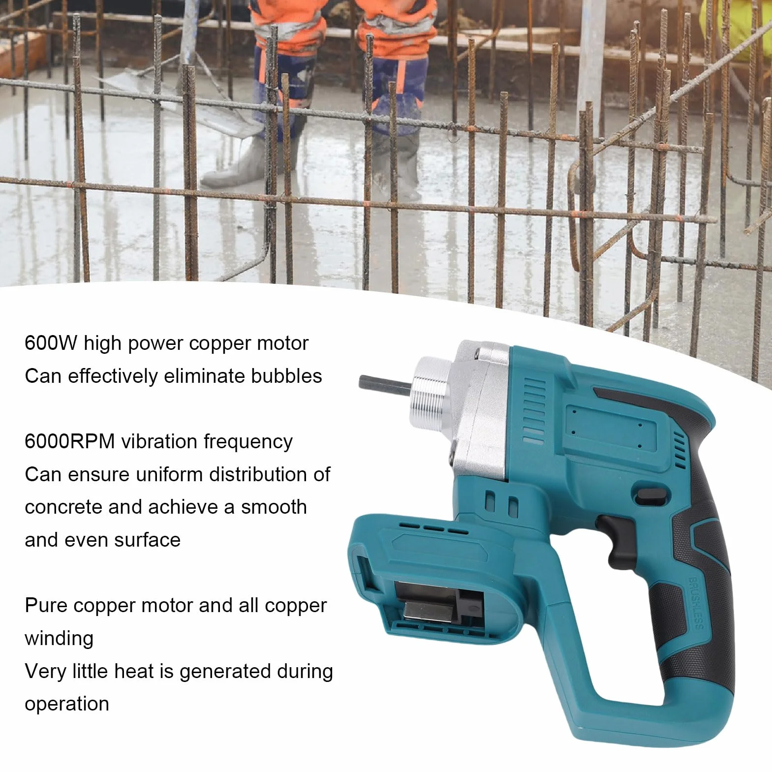 Jeffergarden Elektryczne Narzędzie Wibracyjne do Betonu Bezprzewodowy Wibrator do Betonu 18V 600W 6000RPM do Akumulatorów B L1815 B L1820 BL1530