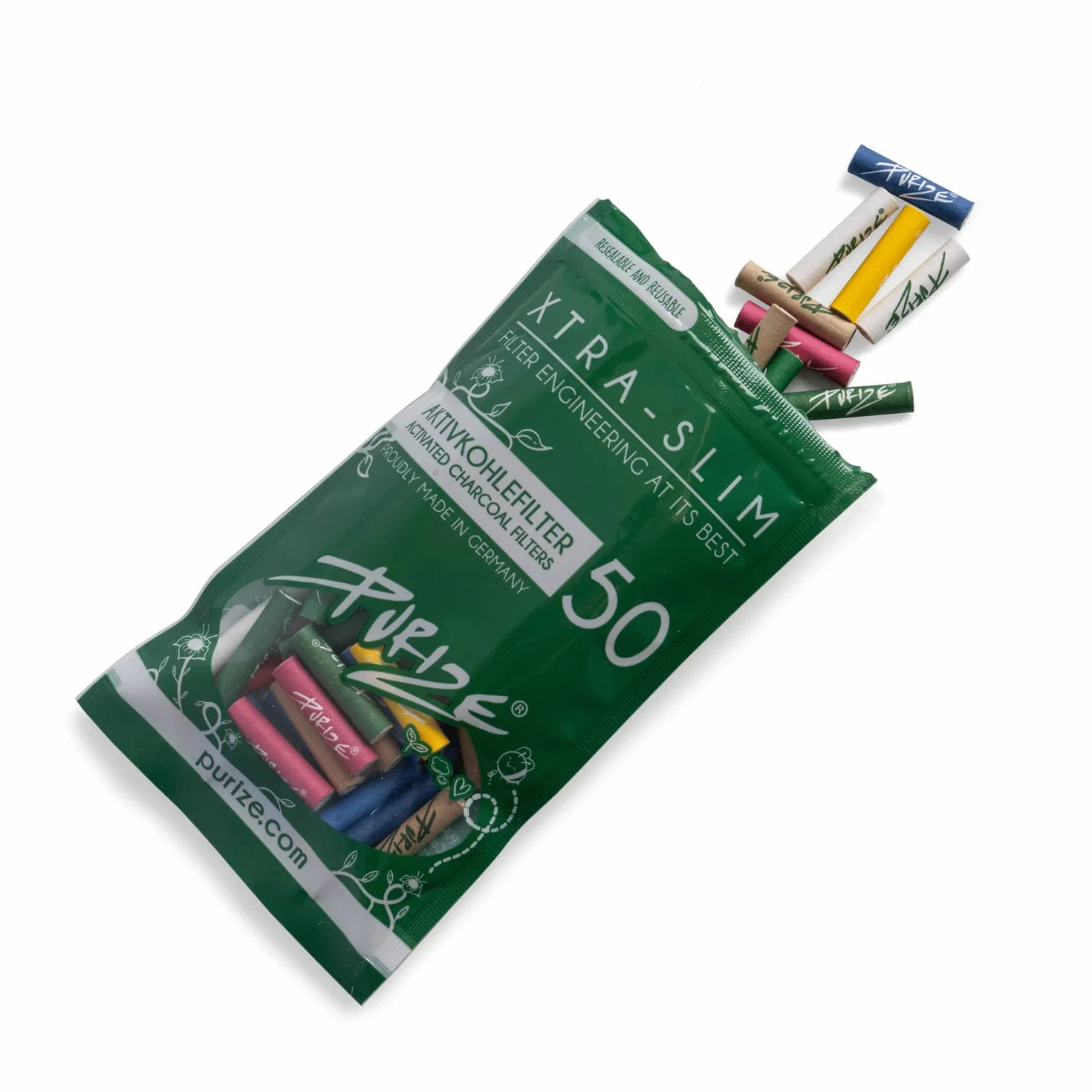 PURIZE Filtr z węglem aktywnym Xtra Slim Size – worek z polietylenu (PE) o średnicy 5,9 mm, filtr premium – węgiel aktywny na bazie orzecha kokosowego Color Mix