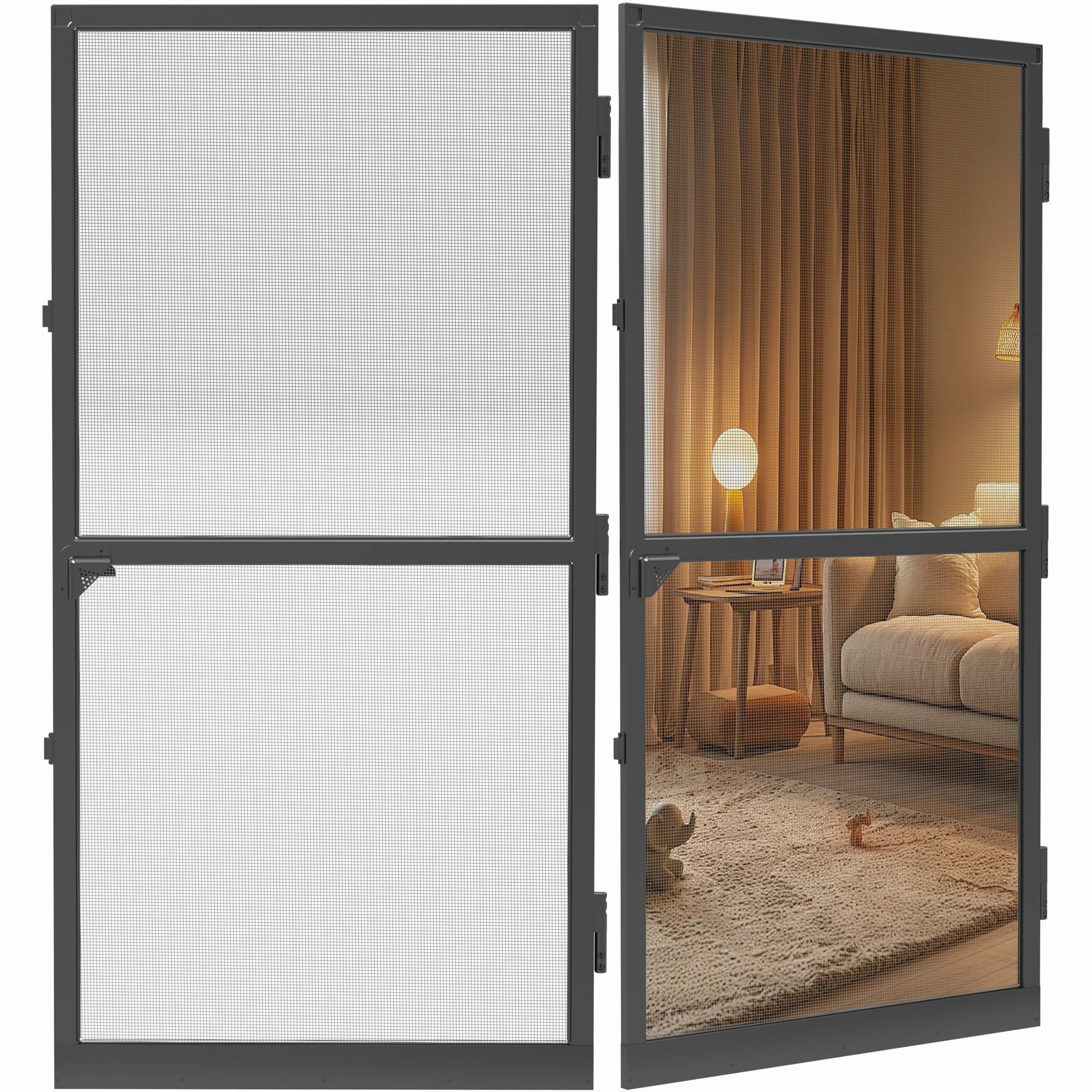 Moskitiera do drzwi do drzwi do 120 x 240 cm, z aluminiową ramą, zestaw do samodzielnego budowania z tkaniny z włókna szklanego, ochrona przed owadami, czarna