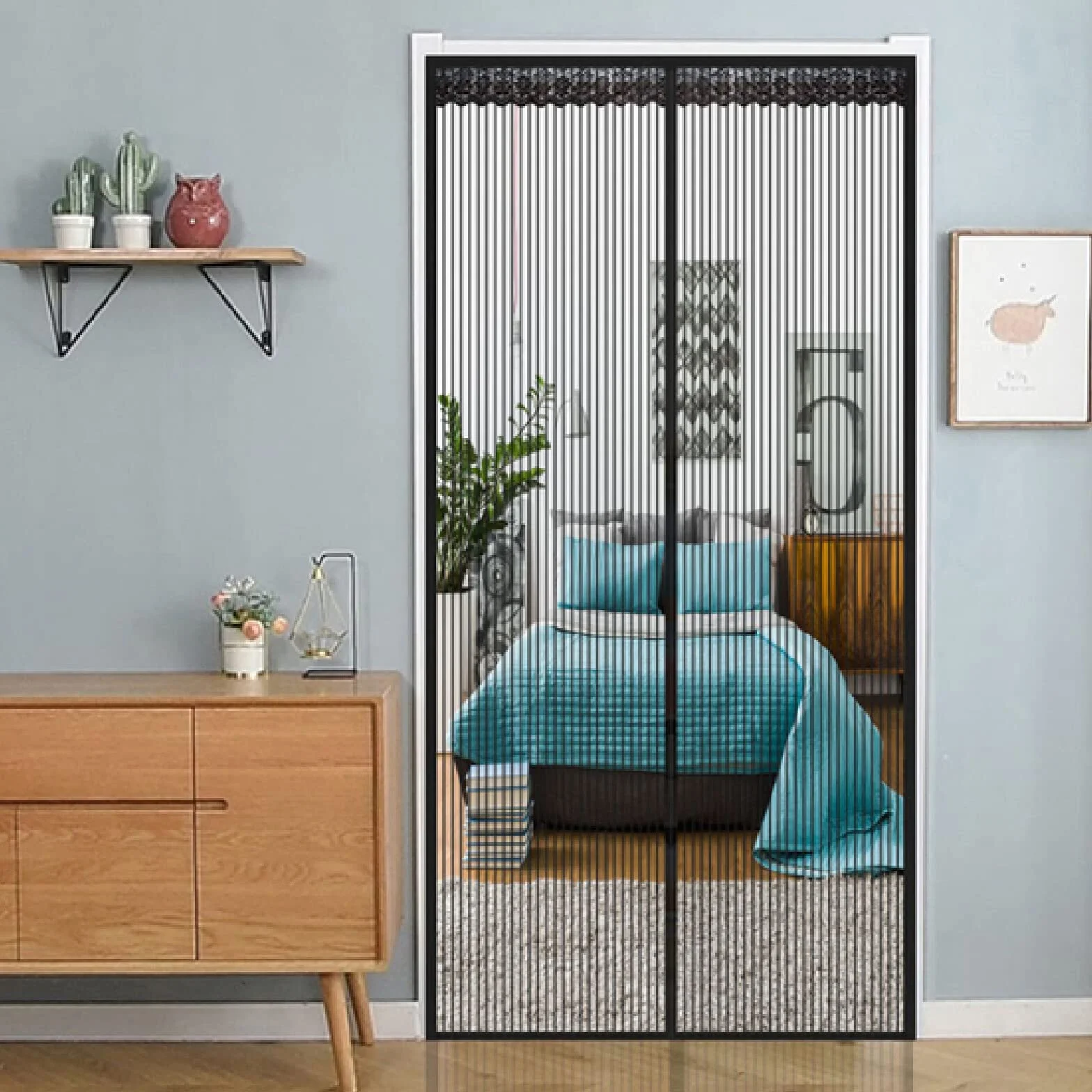 magnetyczna moskitiera na drzwi,180x225cm(W*H) Siatki przeciw owadom z siatki przeciw owadom zamykają się automatycznie,Siatkowa kurtyna przeciw Moskitiera na Łatwy w instalacji,Black-a