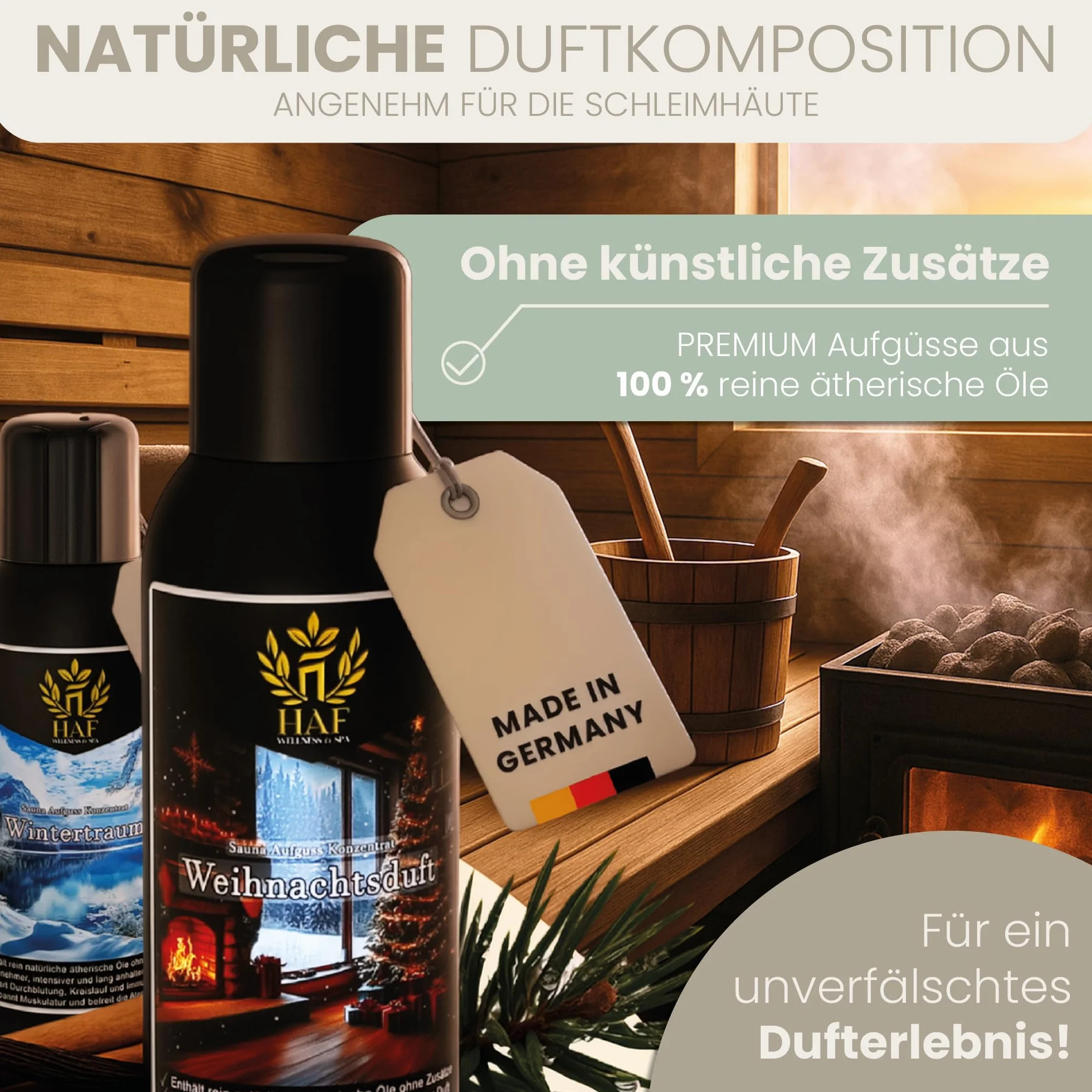 HAF Koncentrat do sauny, cynamon, 100 ml, zapach do sauny z naturalnymi olejkami eterycznymi, napar do sauny bez sztucznych dodatków, olejek do sauny zapewniający intensywny i długotrwały zapach