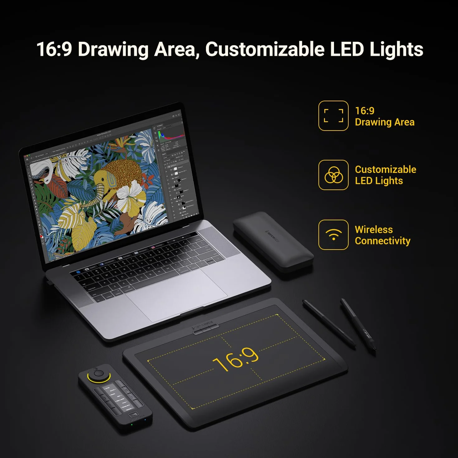 XENCELABS Bezprzewodowy tablet graficzny 12 cali 8192 poziomów nacisku 2 pióra czarny