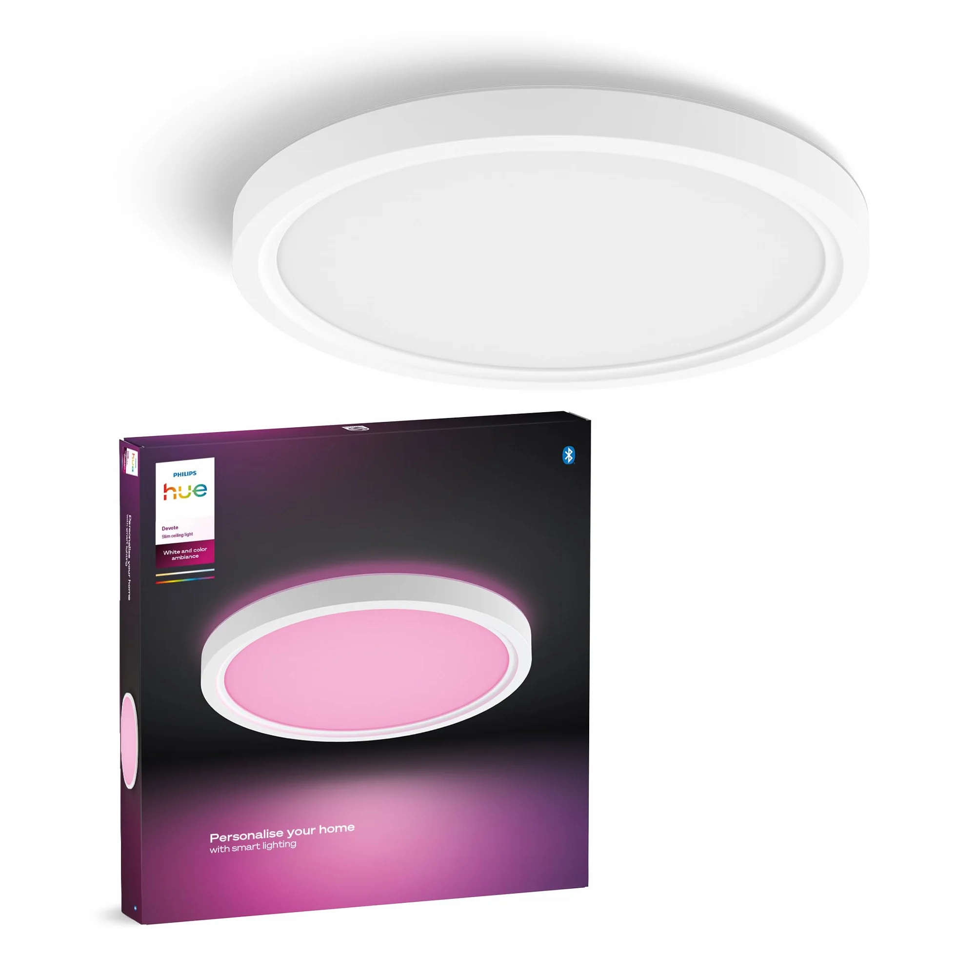 Inteligentny panel LED Philips Hue Devote, Białe i Kolorowe Światło (Ambiance), Okrągły 30 cm, 16.6 W, 2000 Lumenów, Biała Ramka do Wewnętrznego Oświetlenia Domu, Sufitu, Salonu, Kuchni, Przedpokoju.