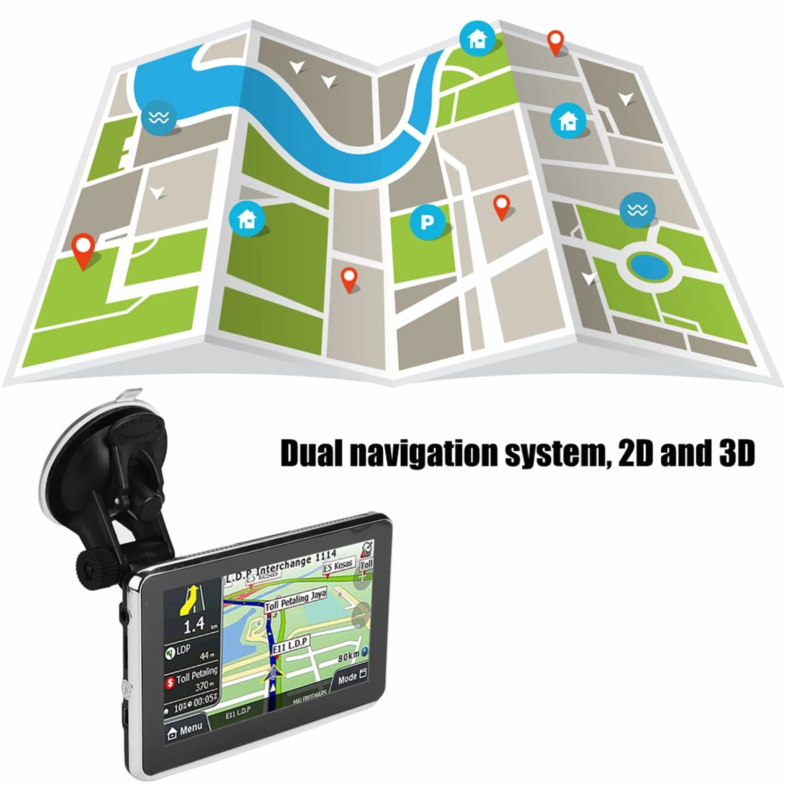 Nawigacja GPS 5-calowy Podwójny System Ekran Dotykowy Uniwersalny do Samochodów Ciężarowych RV