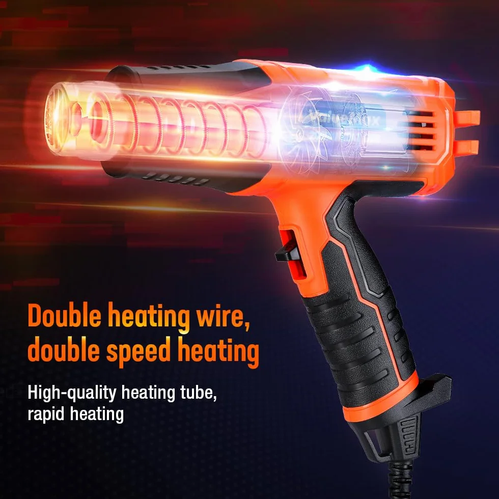Valuemax Pistolet na gorące powietrze, 2000 W, szybkie nagrzewanie, z podwójną regulacją temperatury i 4 dyszami, ochrona przed przeciążeniem