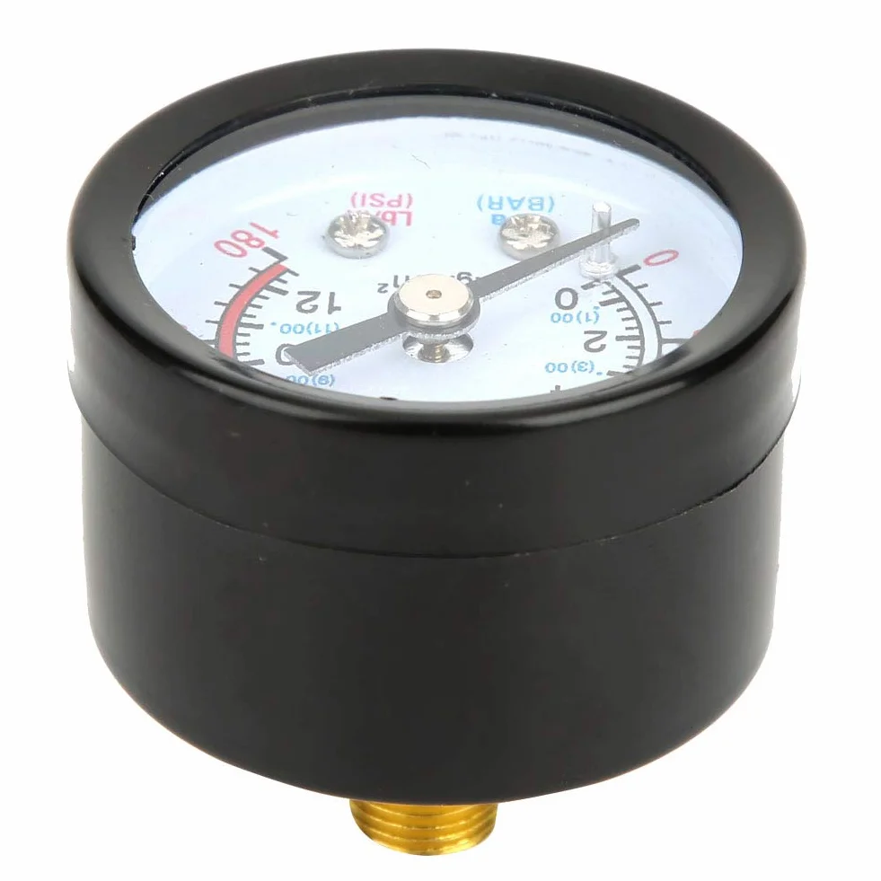 Manometr Regulatora Ciśnienia Powietrza do Sprężarki, 0-180 PSI/0-12 Bar, dla Sprężarek Śrubowych i Tłokowych