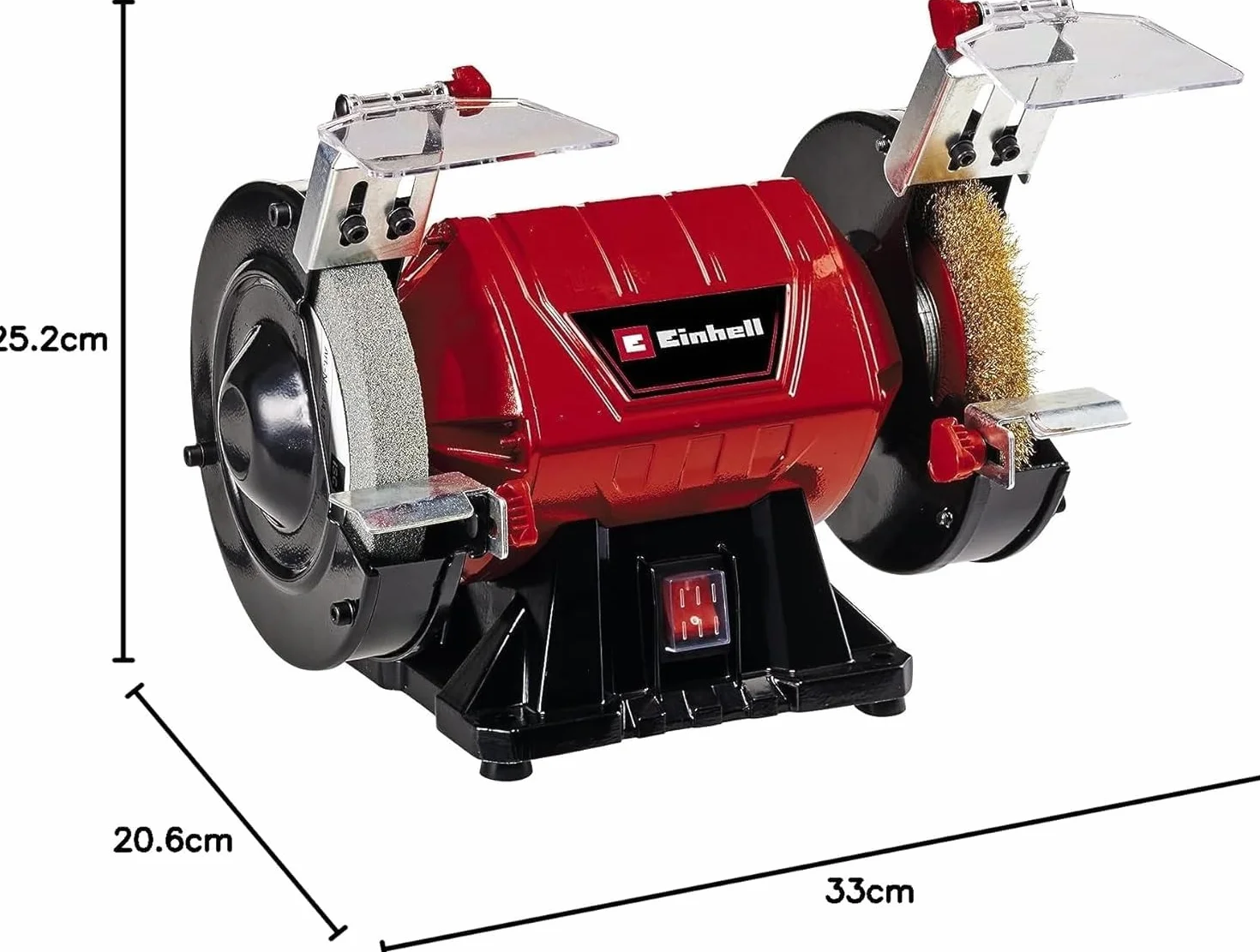 Einhell Podwójna szlifierka TC-BG 150 B (maks. 350 W, ściernica Ø 150 mm, ochrona przed iskrami, korekty kształtu i szlifowanie, w tym ściernica gruboziarnista K36, tarcza szczotkowa)