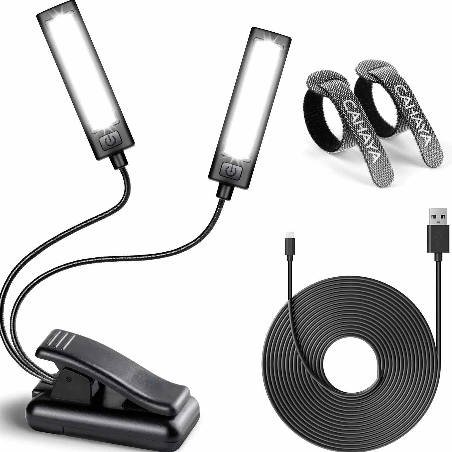CAHAYA Stojak na nuty LED z 3 trybami jasności, przenośna i regulowana lampa z kablem USB, lampa do czytania nut, lampka do czytania