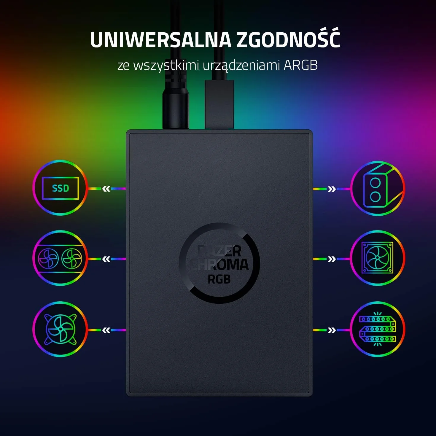 Razer Chroma Addressable RGB Controller - koncentrator aRGB do zaawansowanej personalizacji oświetlenia (uniwersalna kompatybilność, 6 adresowalnych gniazd RGB, RGB Chroma) Czarny