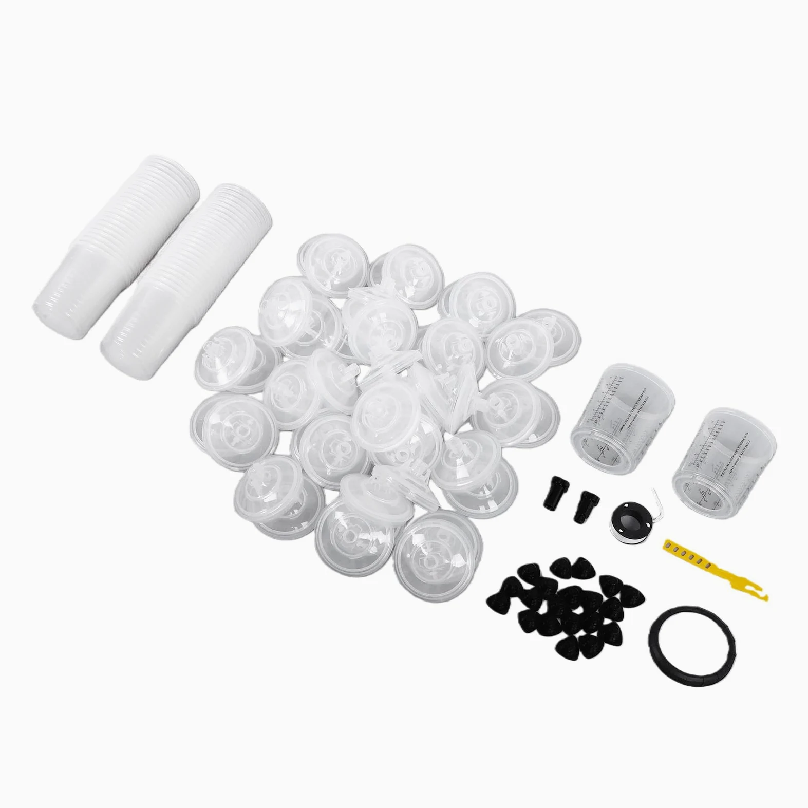 Tbest Disposable Spray Gun Cups System zestaw kubków do pistoletu lakierniczego 600 ml 50 wkładów 50 pokrywek 2 kubki zewnętrzne z adapterami i korkami do farb i podkładów