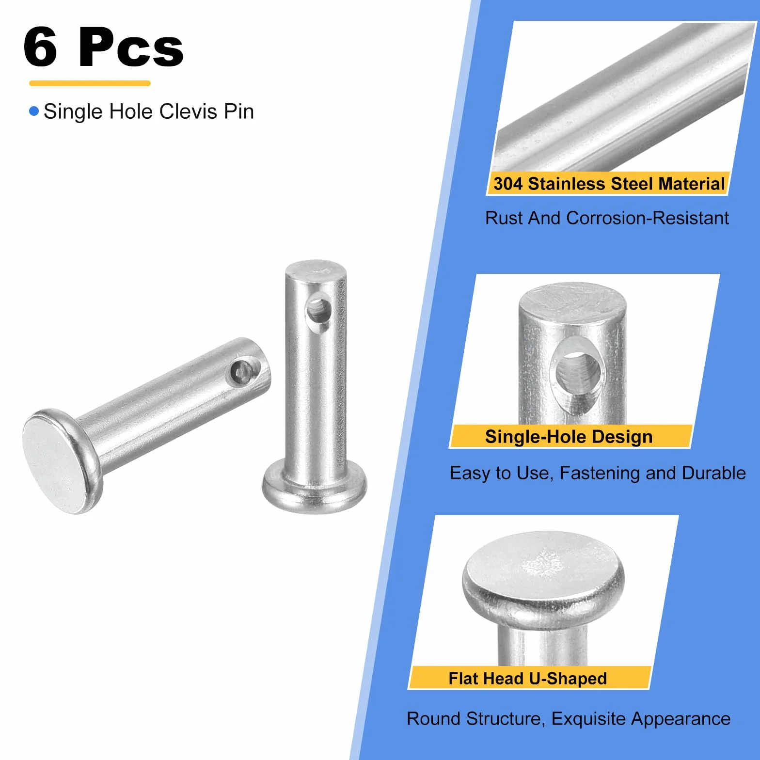 QUARKZMAN 6 sztuk M6 x 20 mm wkręty jednootworowe z płaską głowicą 304 Clevis Pins do przyczep, mechaniki, montaż mebli, wyposażenie przemysłowe