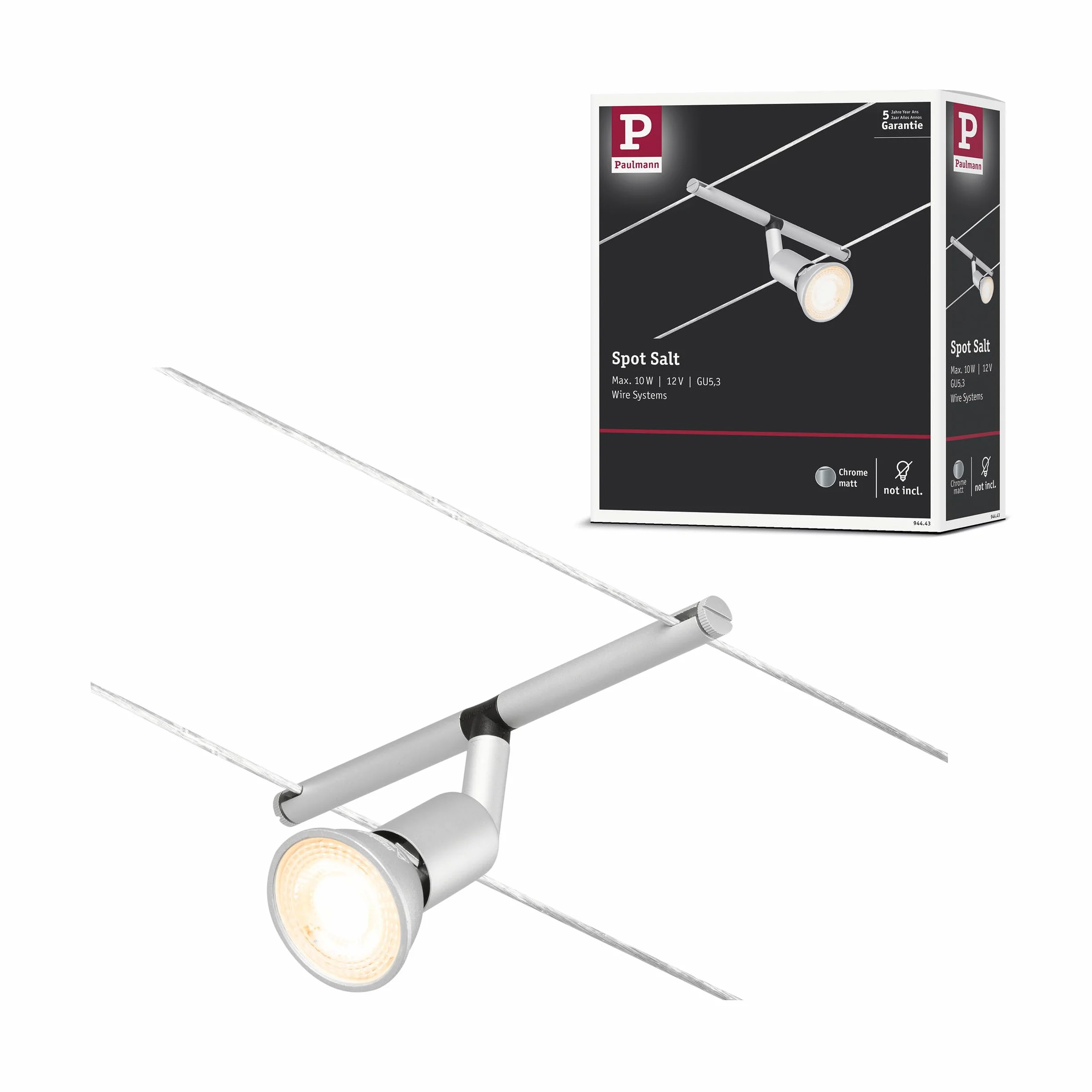 Paulmann 94443 CorDuo system linkowy Spot Salt DC maks. 10 W, reflektor linkowy z możliwością rozbudowy, matowy chrom plastikowy, system linkowy, GU5,3, bez żarówek.
