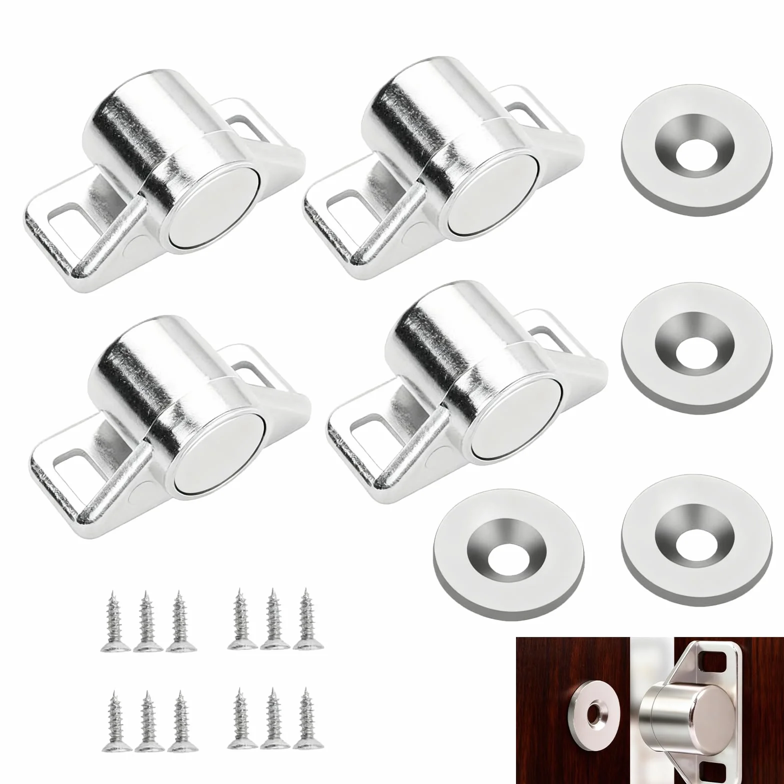 4 sztuki magnesu do drzwi, magnes do szafki ze stopu cynku, mocne zamknięcie magnetyczne do szafki, długotrwała magnetyczna siła, łatwe do zainstalowania, nadaje się do szafek, szuflad