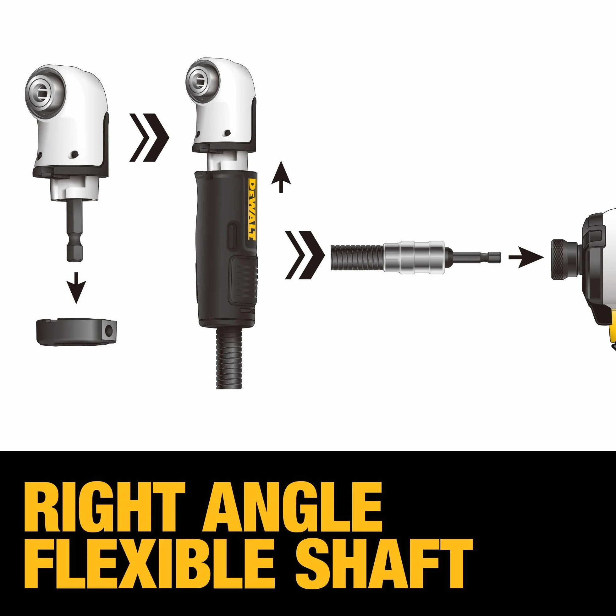 DEWALT FlexTorq adapter wiertarki kątowej, system 4 w 1, kompaktowy, elastyczny prosty trzpień, 30,5 cm (DWAMRASETFT)
