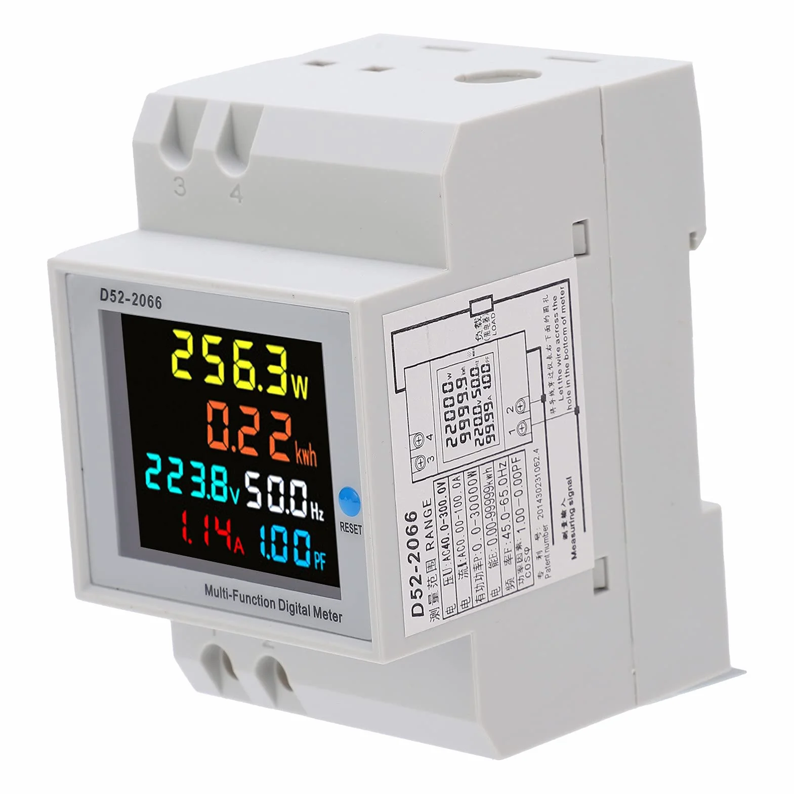 D52 2066 Watomierz Kolorowy Ekran LCD Typ Szyny Domowej 220V Inteligentny Jednofazowy Licznik Energii Monitor Zużycia Energii Elektrycznej AC 40 do 300V