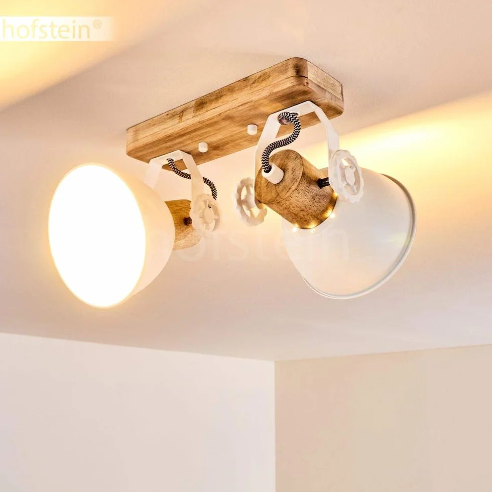 Lampa sufitowa Orny 2 płomienna z regulowanymi reflektorami metal/drewno biały/brązowy E27 retro vintage