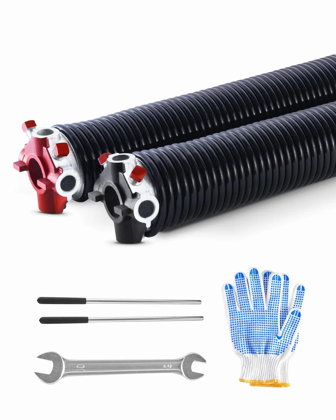 VEVOR Sprężyny skrętne do drzwi garażowych, para Φ6,35 x Φ50,8 x 787 mm, 16000 cykli, czarna powłoka elektroforetyczna do wymian, z prętami owijającymi, rękawiczkami i kluczem montażowym