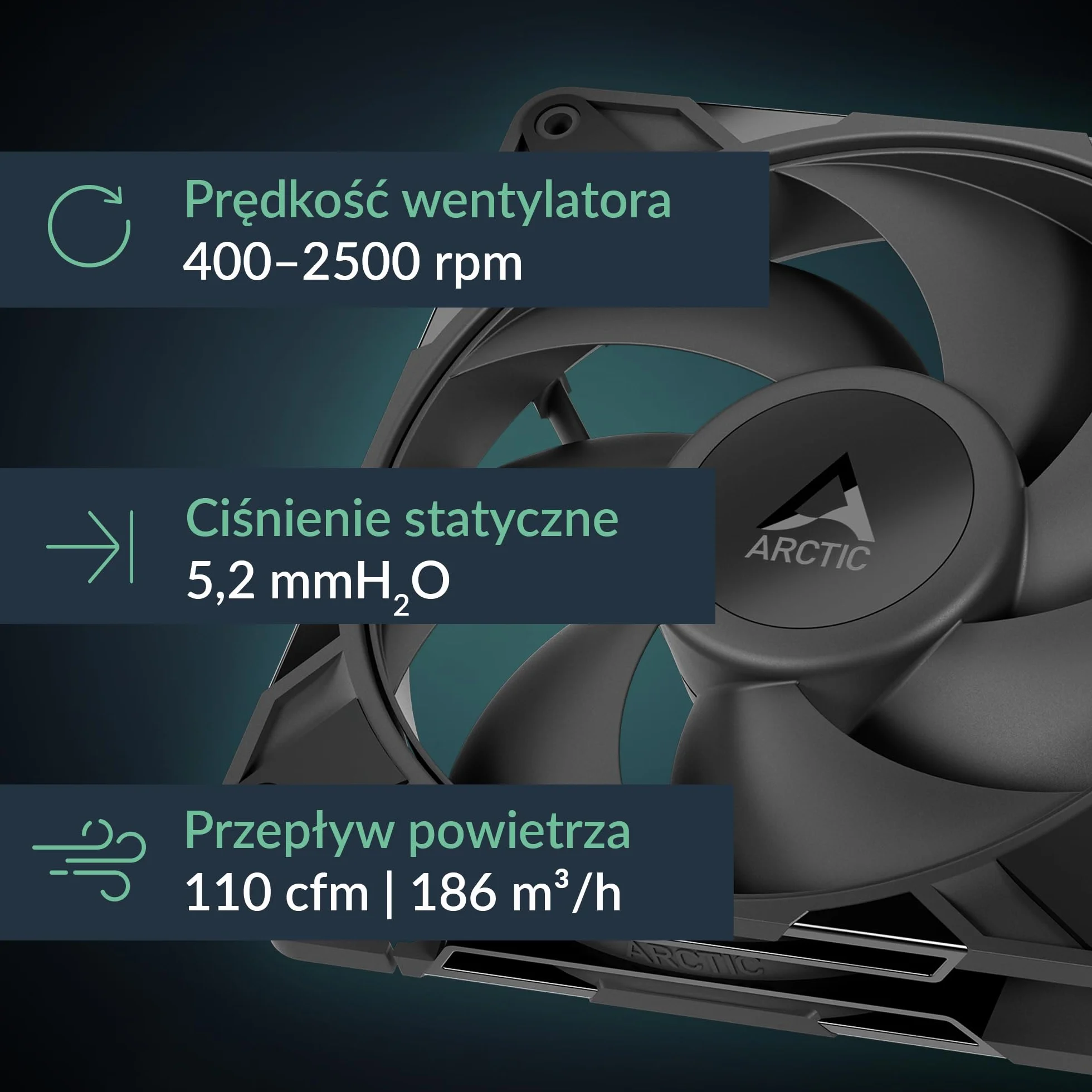 ARCTIC P14 Pro Wentylator PWM 140 mm 400-2500 rpm 0 RPM <5% PWM Łożysko Ślizgowe Hydrodynamiczne 4-Pin Czarny
