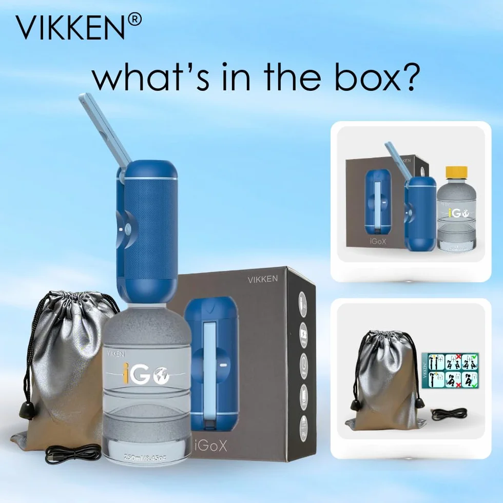 VIKKEN® 250ml iGo X Przenośny Bidet Podróżny USB-Typ C Elektryczny, Nadładowalny, Ręczny Spryskiwacz do Higieny Osobistej dla Kobiet i Mężczyzn, Niebieski