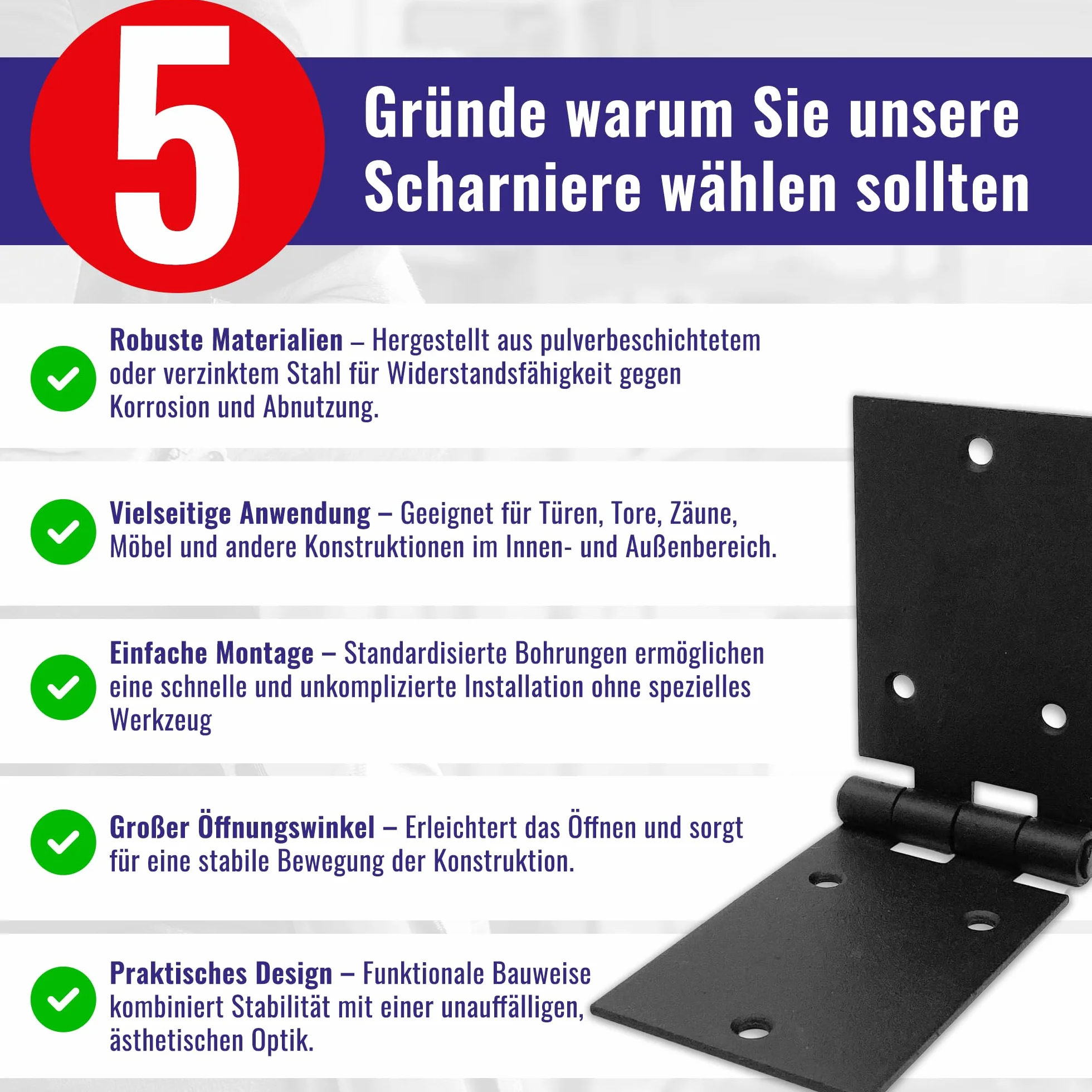 Chle-Mar – 10x Czarny zawias budowlany 35x200mm | Wytrzymały zawias drzwiowy do mebli i drzwi drewnianych | Zawias do skrzyń i szafek | Odporny na warunki atmosferyczne - do wnętrz i na zewnątrz
