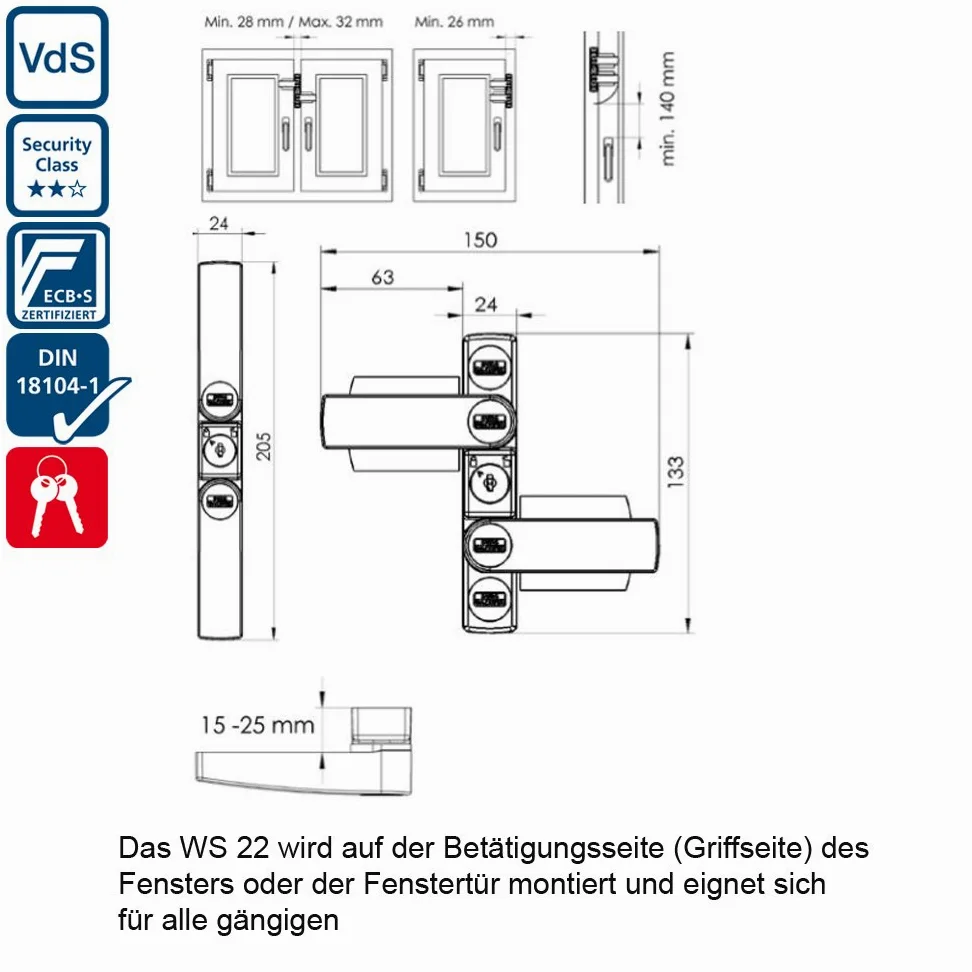 Burg-Wächter WinSafe WS 22 zabezpieczenie okienne, ochrona przed włamaniem do okien i drzwi balkonowych, zamykane, wewnętrzne, podwójne skrzydła, strona dolna/górna/uchwytu, kolor biały