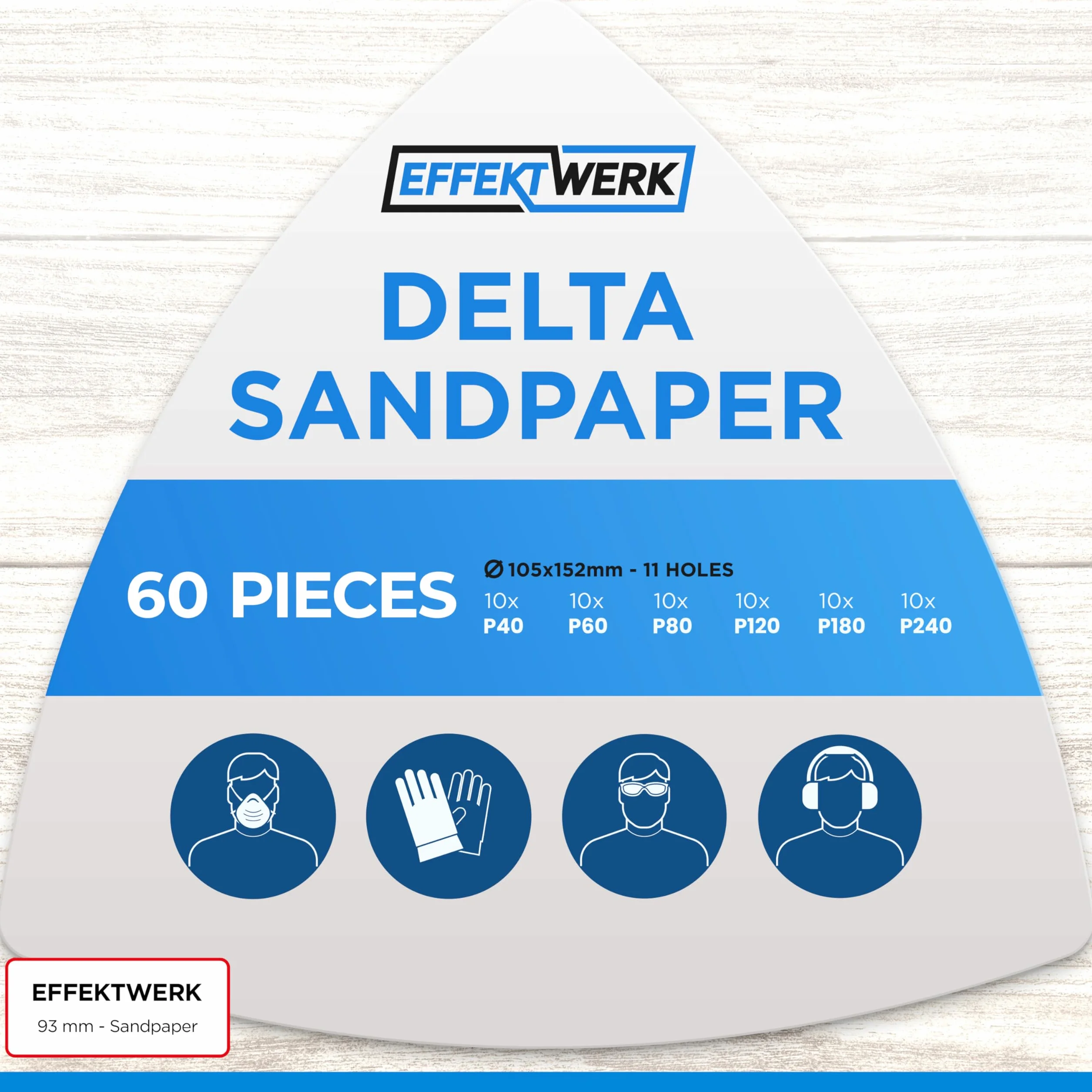 Delta Sandpapers - 120 Pack, 11 Holes - 105 x 152mm Triangle Sanding Pads for Triangular Sanding Machines - Multiple Grit Size (40, 60, 80, 120, 180, 240)
