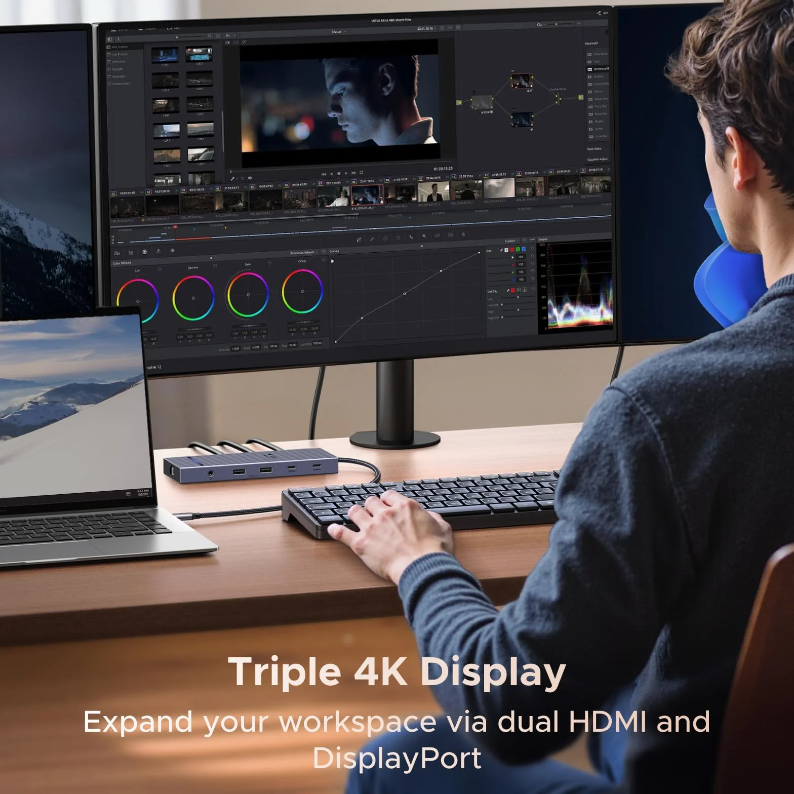 UGREEN Revodok Pro Stacja dokująca 3 wyświetlacze HDMI 4K 60Hz DisplayPort 4K 120Hz USB-C 10 Gb/s USB-A SD TF LAN audio 100W PD