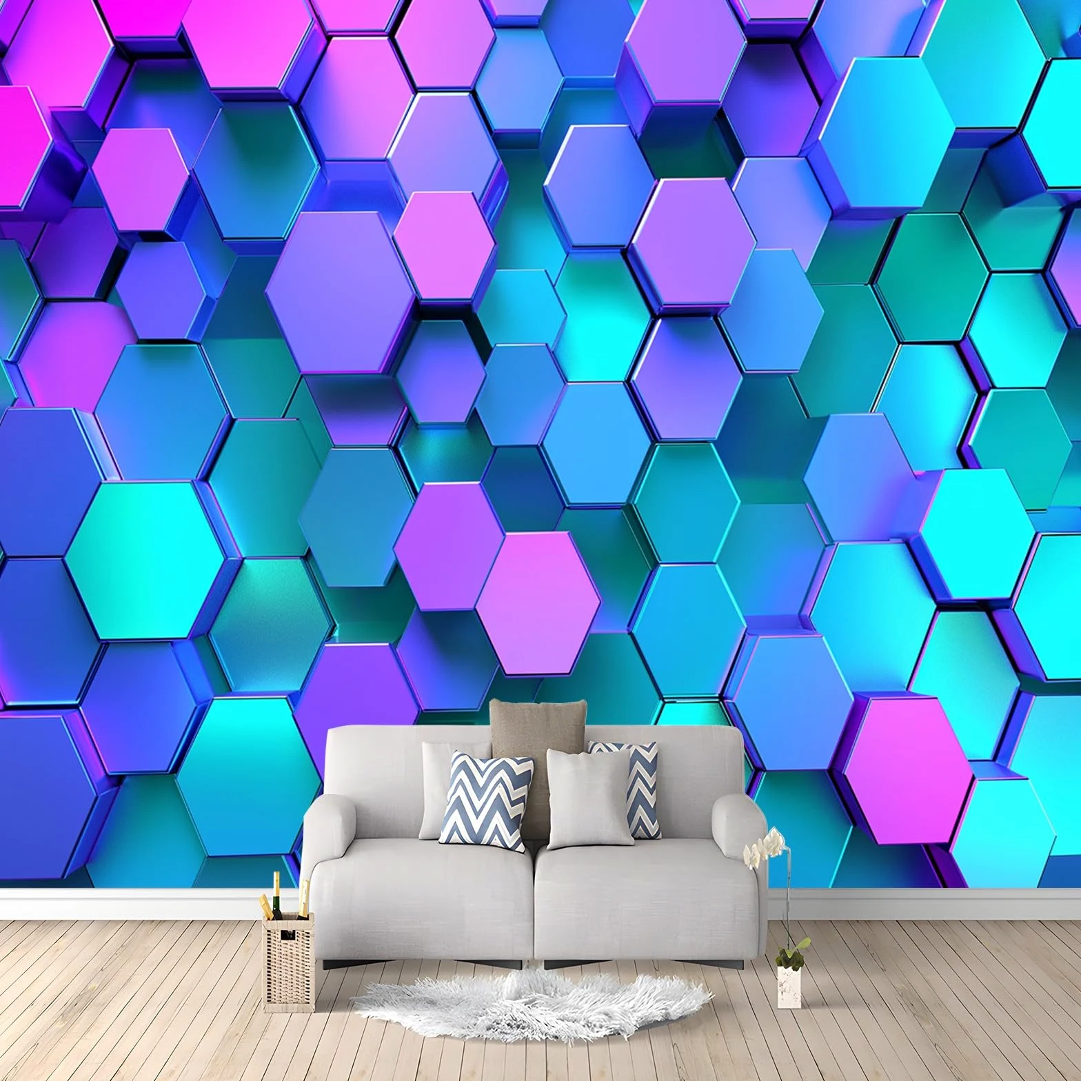 Tapeta niebieski i fioletowy gradient geometryczny plaster miodu 250 x 175 cm zdjęcie plakat mural tapeta, DIY sztuka ścienna mural wodoodporne tapety ścienne, do salonu sypialni przedszkola tło
