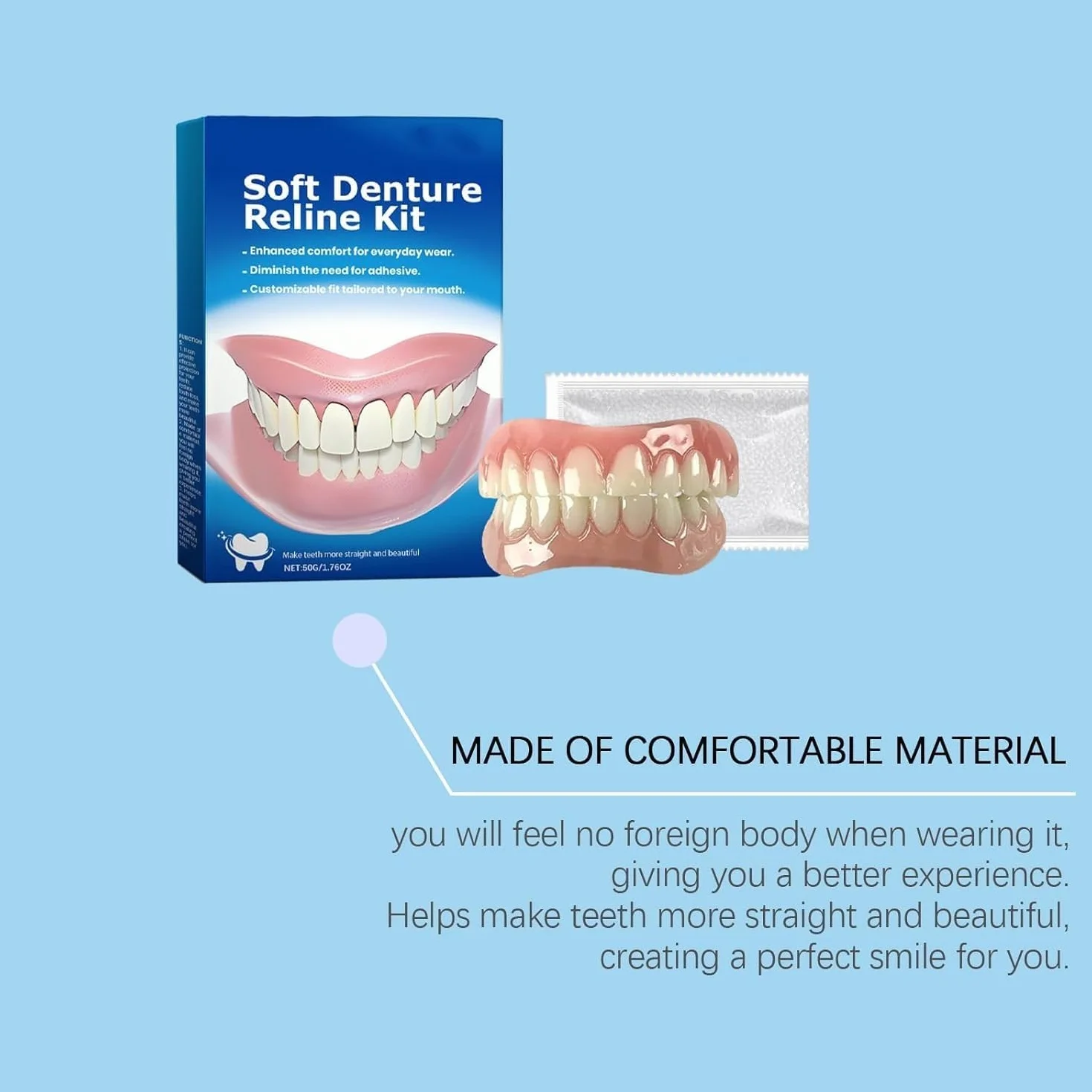 Denture Silicone Reline Kit - Silicone Reline Kit for Dentures - PerfectFit Denture Reline for Customized Comfort - For Women and Men(3 pcs)