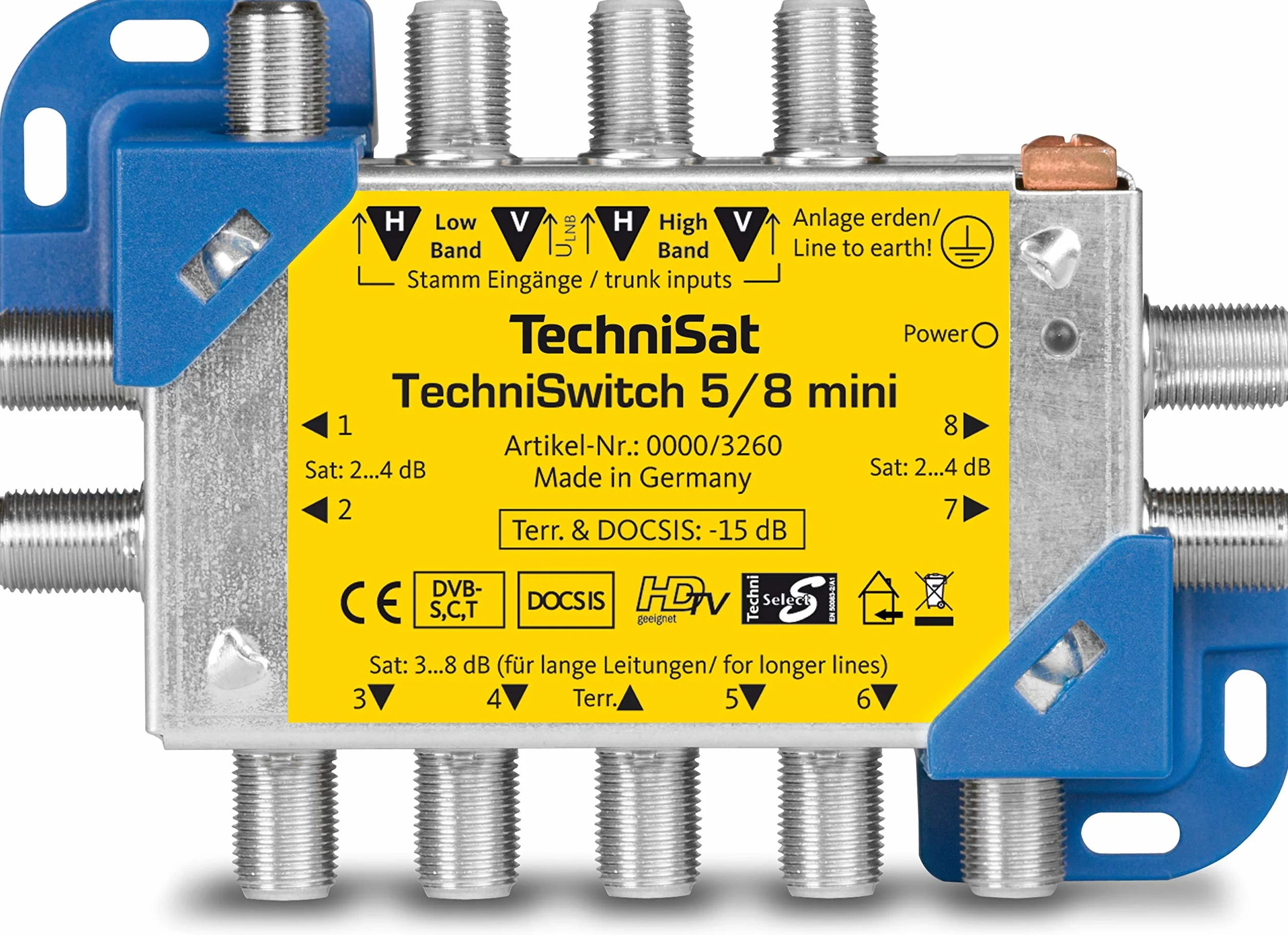 TechniSat TECHNISWITCH 5/8 MINI Multiswitch Dystrybutor satelitarny do 8 uczestników zasięg 100 m DOCSIS