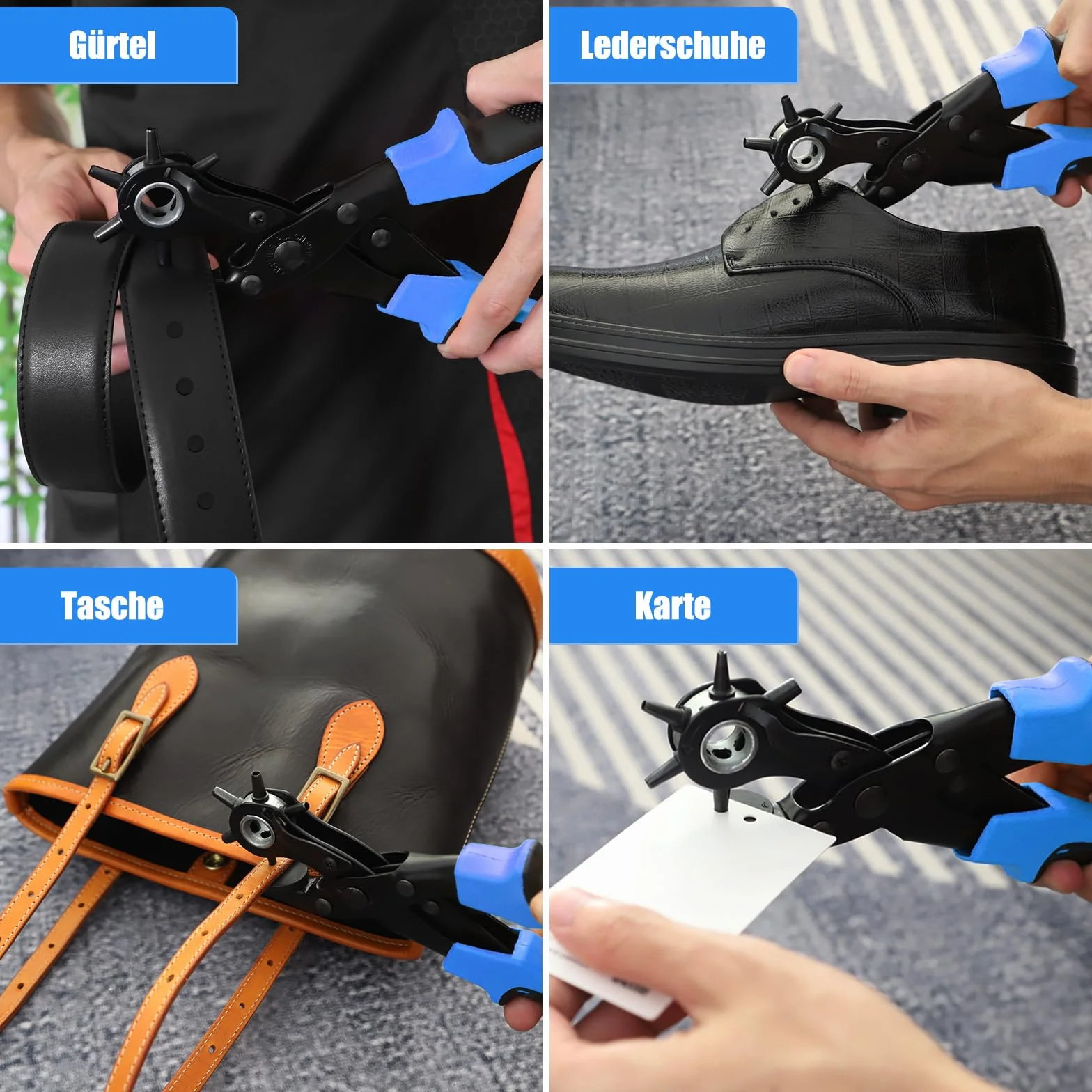 [Pełny Zestaw] Dziurkacz do Skóry, Diyife® Belt Punch, Heavy Duty Revolver Punch Pliers z 2 Dodatkowymi Płytkami i Linijką, Multi Sized Puncher do Pasów, Craft, Card, Rubber, itp.