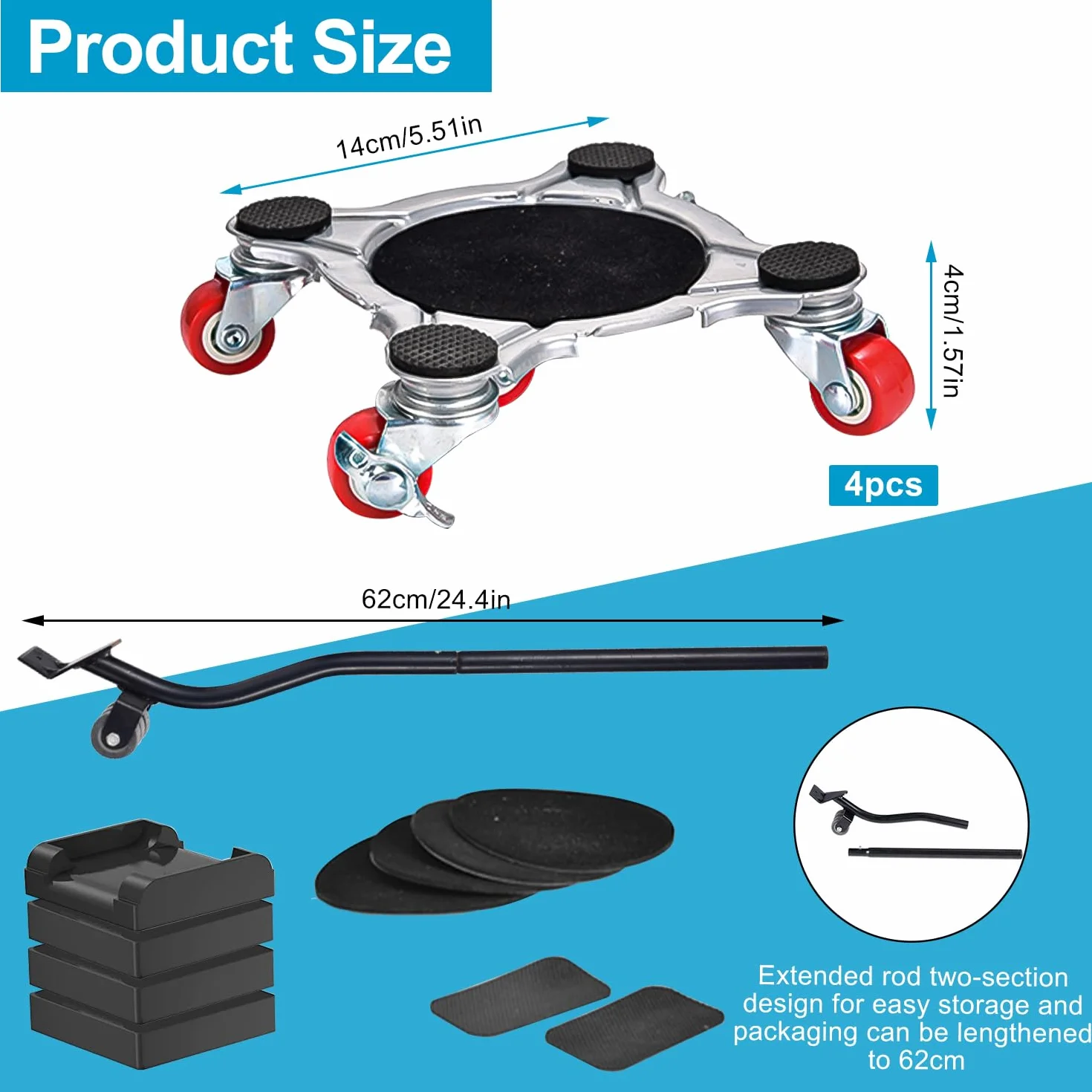 Zestaw ciężkich kółek do mebli, nośność 400 kg, stal stopowa, aluminium, 5 kółek z dźwignią i platformą podnoszącą, do umieszczania mebli i przenoszenia towarów