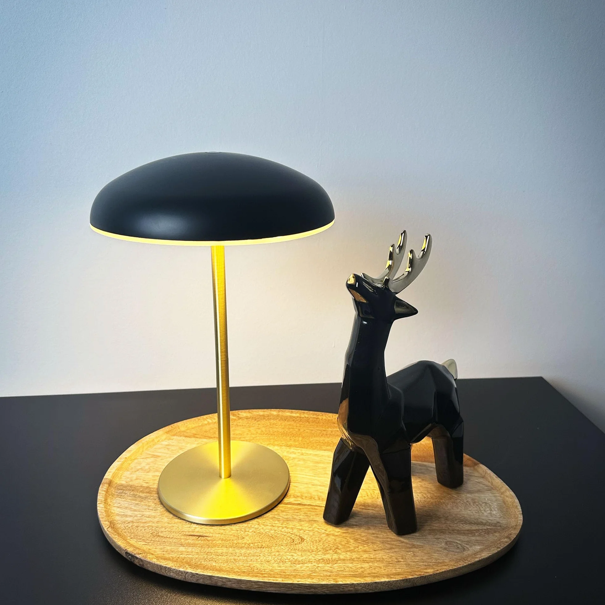 BRILONER - Lampa stołowa LED bezprzewodowa IP44 z jasną krawędzią, ściemniacz dotykowy, wymienny akumulator, lampka nocna, lampa LED, 19,5x30,5 cm, czarny