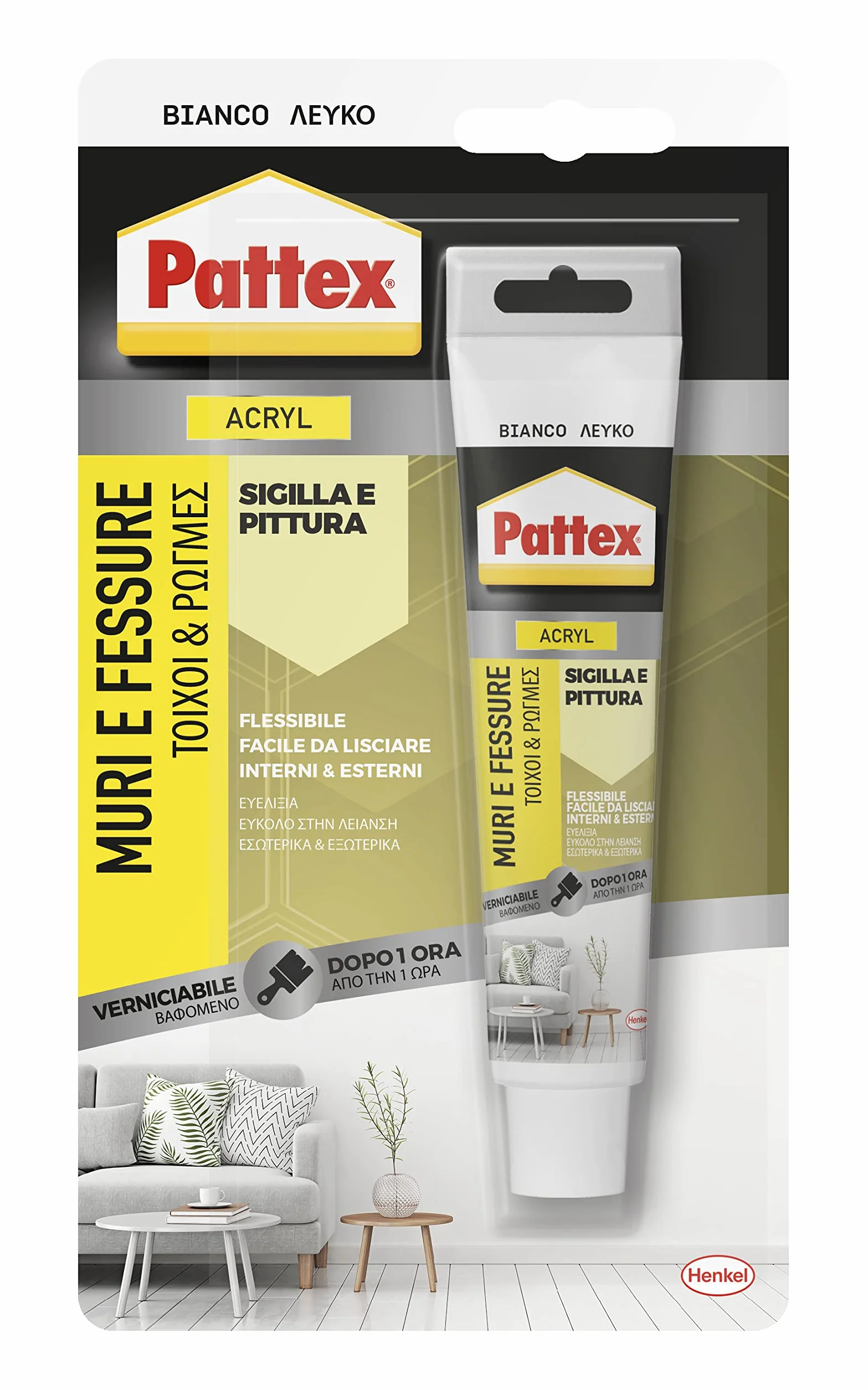 Pattex Biały uszczelniacz do ścian i szczelin, akryl, do lakierowania, do fasad, stawów, szczelin, bezzapachowy, do stosowania wewnętrznego, bez rozpuszczalników, rura 50 ml