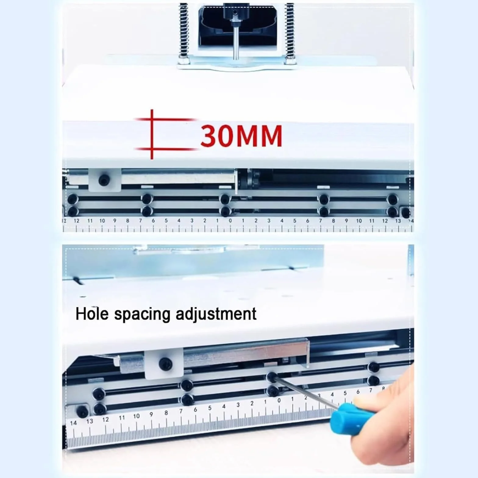 Heavy Duty Manual Hole Puncher do papieru i plastiku - Regulowany dystans otworu, ergonomiczny design - Idealny do użytku biurowego i szkolnego