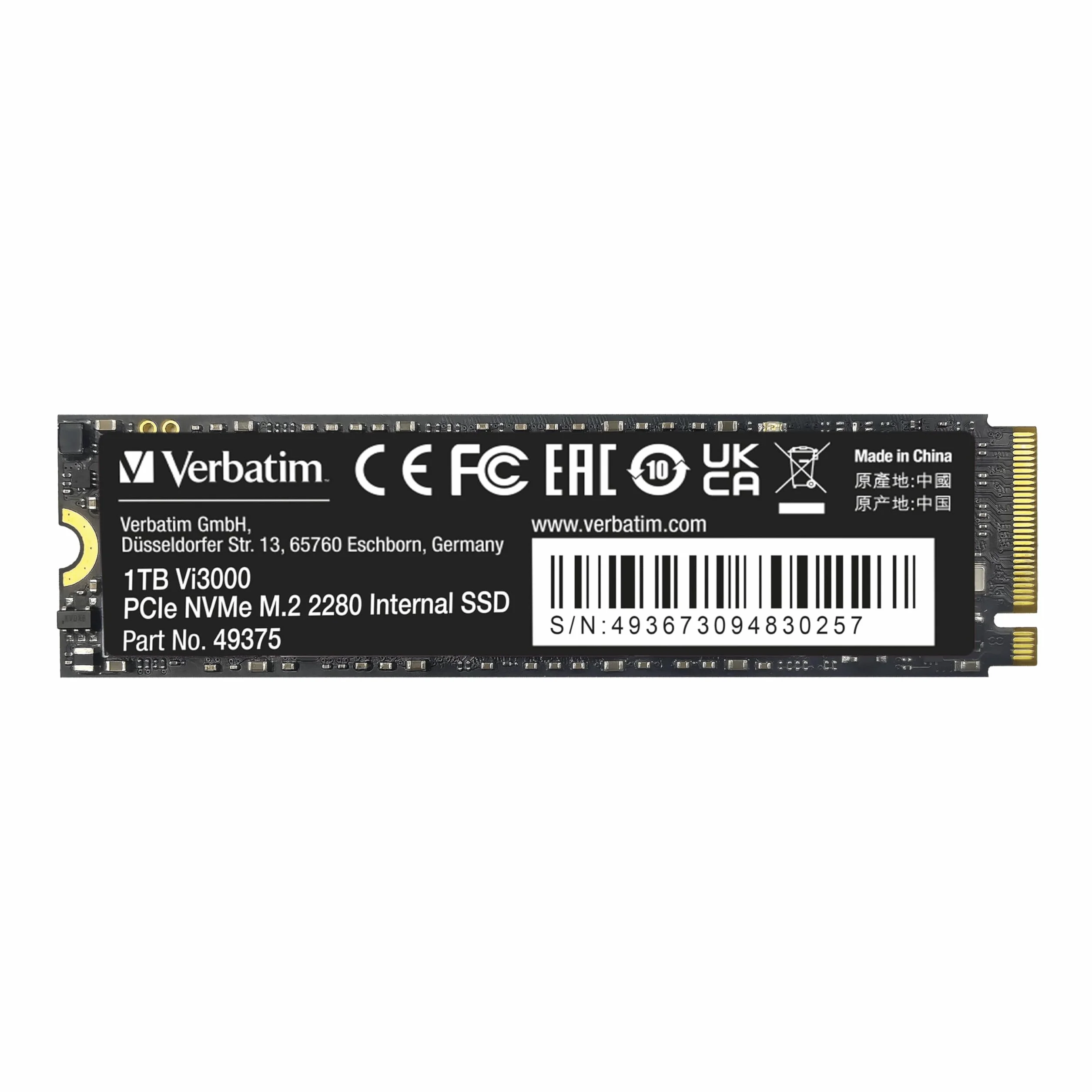Verbatim Vi3000 NVMe M.2 wewnętrzny dysk SSD 1 TB PCIe Gen 3 czarny