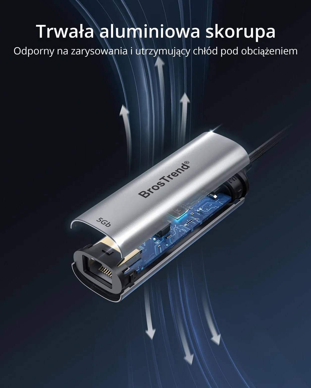 BrosTrend Adapter 5 Gb USB C do Ethernetu, 5 Gigabit Ethernet do Type C do laptopa, MacBooka, iPhone'a, adapter sieciowy RJ45 do USB dla ChromeOS, Windows i Linuxa, dożywotnia gwarancja