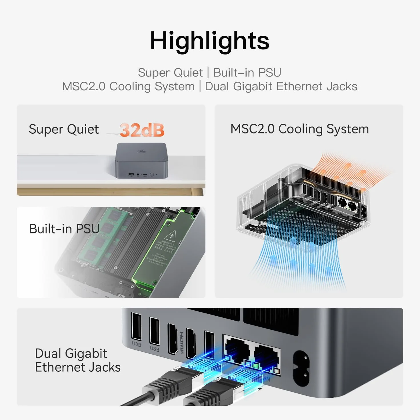 Beelink EQR5 Mini PC, AMD Ryzen 5 5500U (6C/12T) up to 4.0 GHz, Mini Computer 16 GB DDR4 RAM 480 GB NVME SSD, 4K Dual Display, Dual HDMI, Dual 1000M LAN, Mini Gaming PC Win11 WiFi6 BT5.2