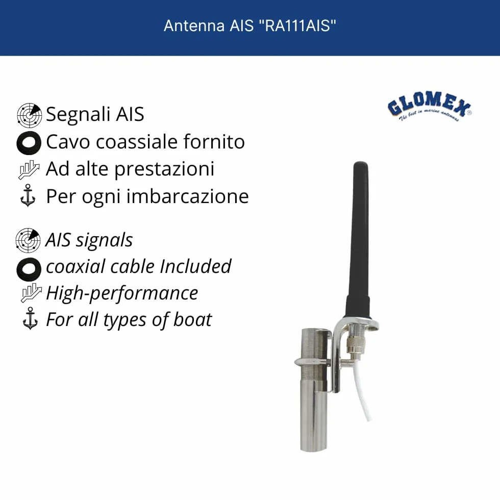 Glomex Zestaw anteny AIS REGATTA i EMERGENCY RA111AIS 0,14 m czarna