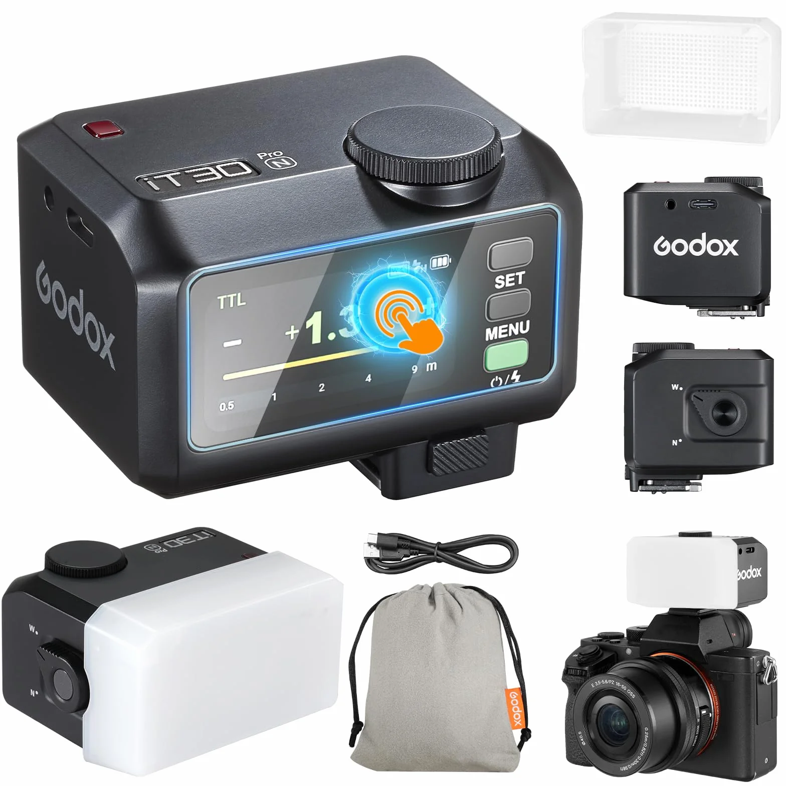 Godox iT30Pro-N Mini lampa błyskowa Speedlite 560 w pełni bezprzewodowa TTL ekran dotykowy do Nikon DSLR